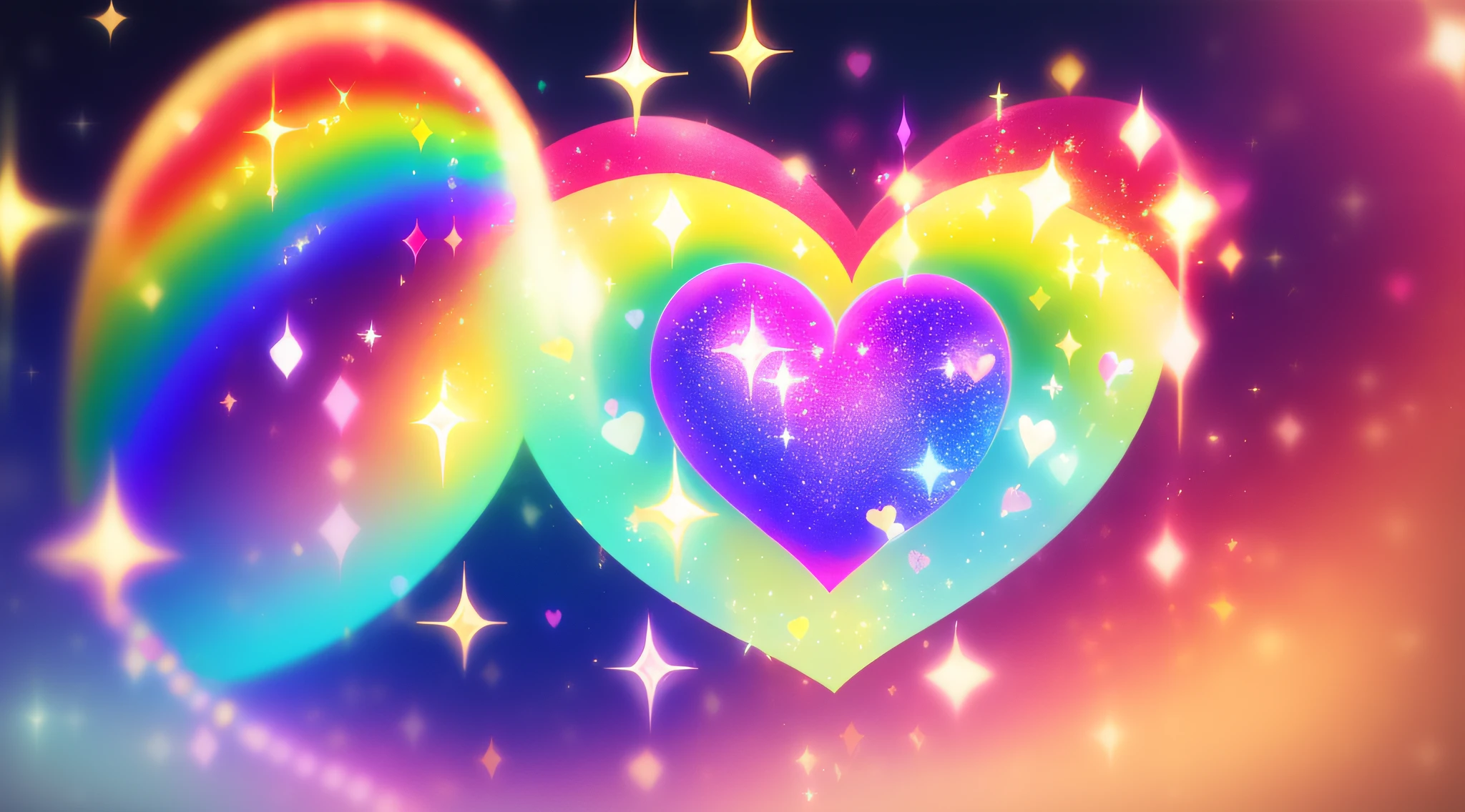 big twinkling heart, love, light, compassion, rainbow, tenderness, glitter light, twinkle, fantasy