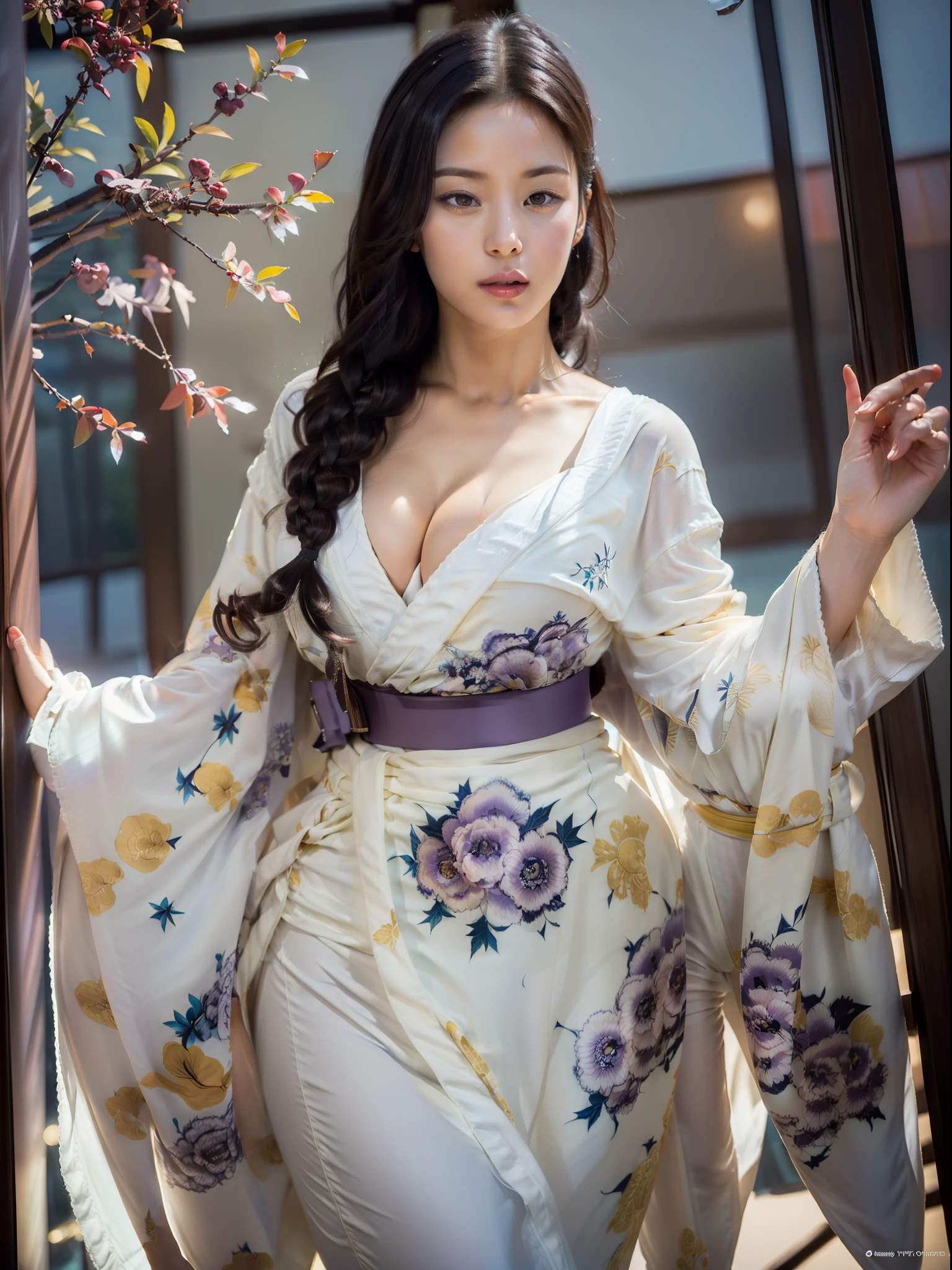 (Night:1.7), Japan, Tokyo, CityView, Before Window, Standing at attention, (White_kimono:1.3),cleavage, black_hair, long_hair, hair_pulled_back,parted_lips,purple_eyes, braid, 1 girl, 50yo,mature female,Beautiful Finger,Beautiful long legs,Beautiful body,Beautiful Nose,Beautiful character design, perfect eyes, perfect face, looking at viewer, in the center of the image, NSFW,official art,extremely detailed CG unity 8k wallpaper, perfect lighting,Colorful, Bright_Front_face_Lighting, (masterpiece:1.0),(best_quality:1.0), ultra high res,4K,ultra-detailed, photography, 8K, HDR, highres, absurdres:1.2, Kodak portra 400, film grain, blurry background, bokeh:1.2, lens flare, (vibrant_color:1.2) (Beautiful,large_Breasts:1.4), (beautiful_face:1.5),(narrow_waist),from below
preparing