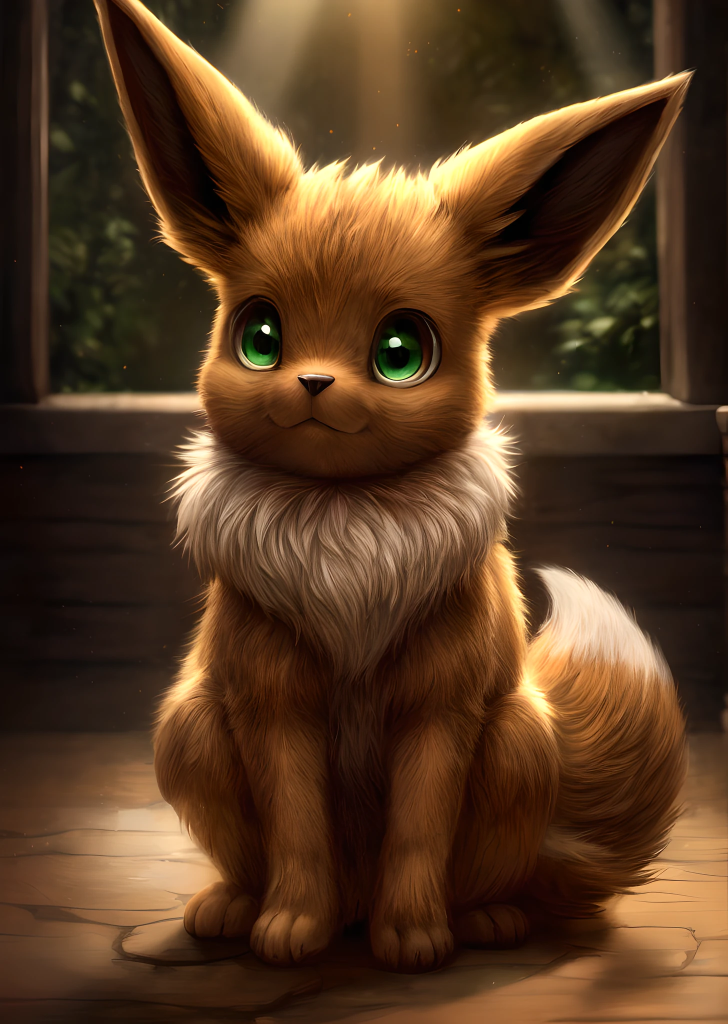 solo ((feral eevee)) with ((brown body)) and (white neck tuft) and ((fluffy tail)) and ((clear green eyes)), (detailed feral brown fox eevee), (detailed lighting), (detailed brown fox fur), BREAK, (cinematic lighting), ((detailed background)), ((depth of field)), (half body shadow), ((sunlight)), BREAK, ((intricate, high detail, film photography, sharp focus, RAW candid cinema, realistic, photorealistic, analog style, subsurface scattering, masterpiece, best quality, ultra realistic, 8k))