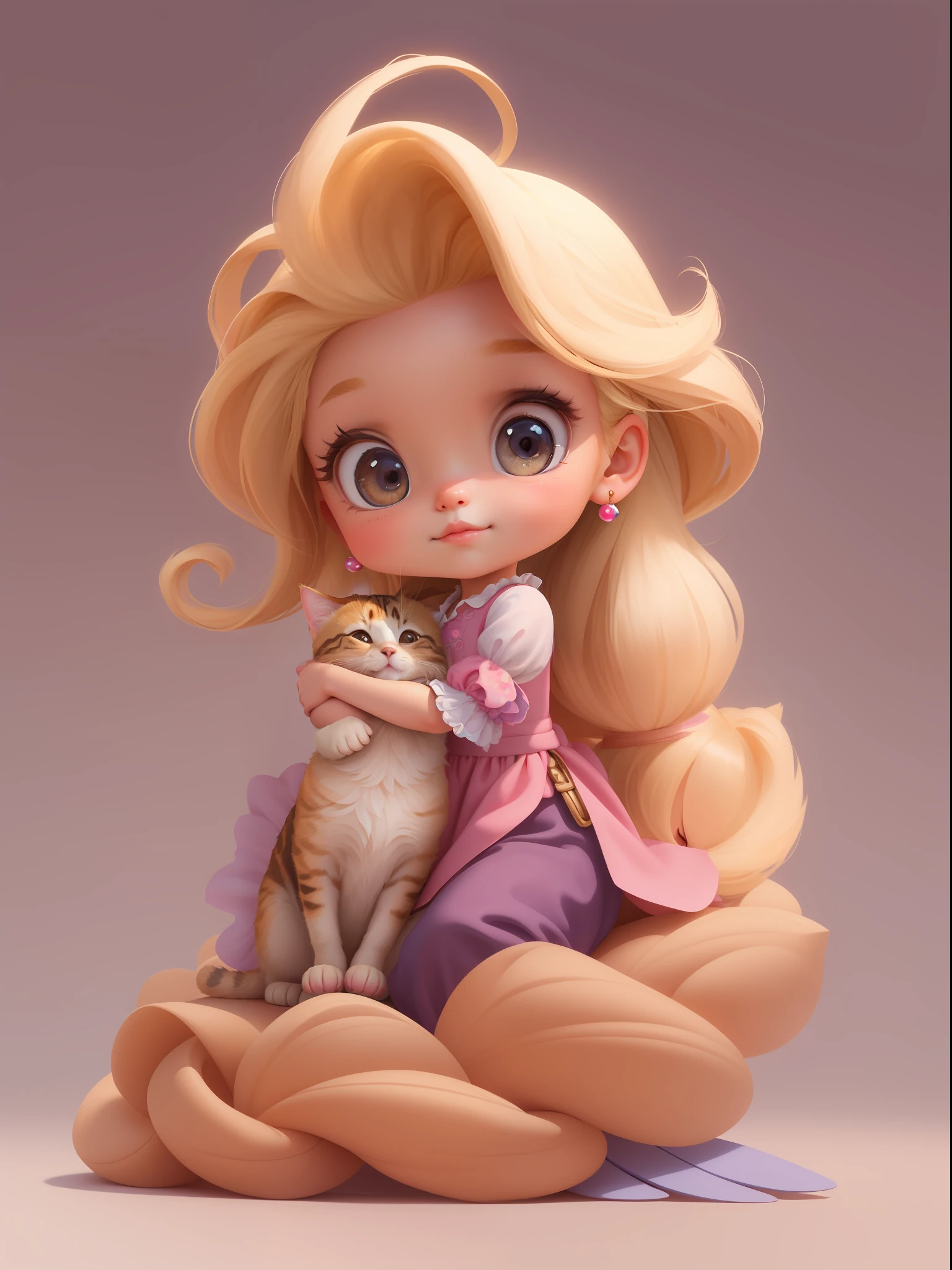 Close up portrait of little girl with cat, adorable digital painting, cute 3d render, cute detailed digital art, disney art style, cute digital art, 3d rendering style, princess with blonde hair, disney rendering, disney style art, disney art style, disney animation style, stylized 3d