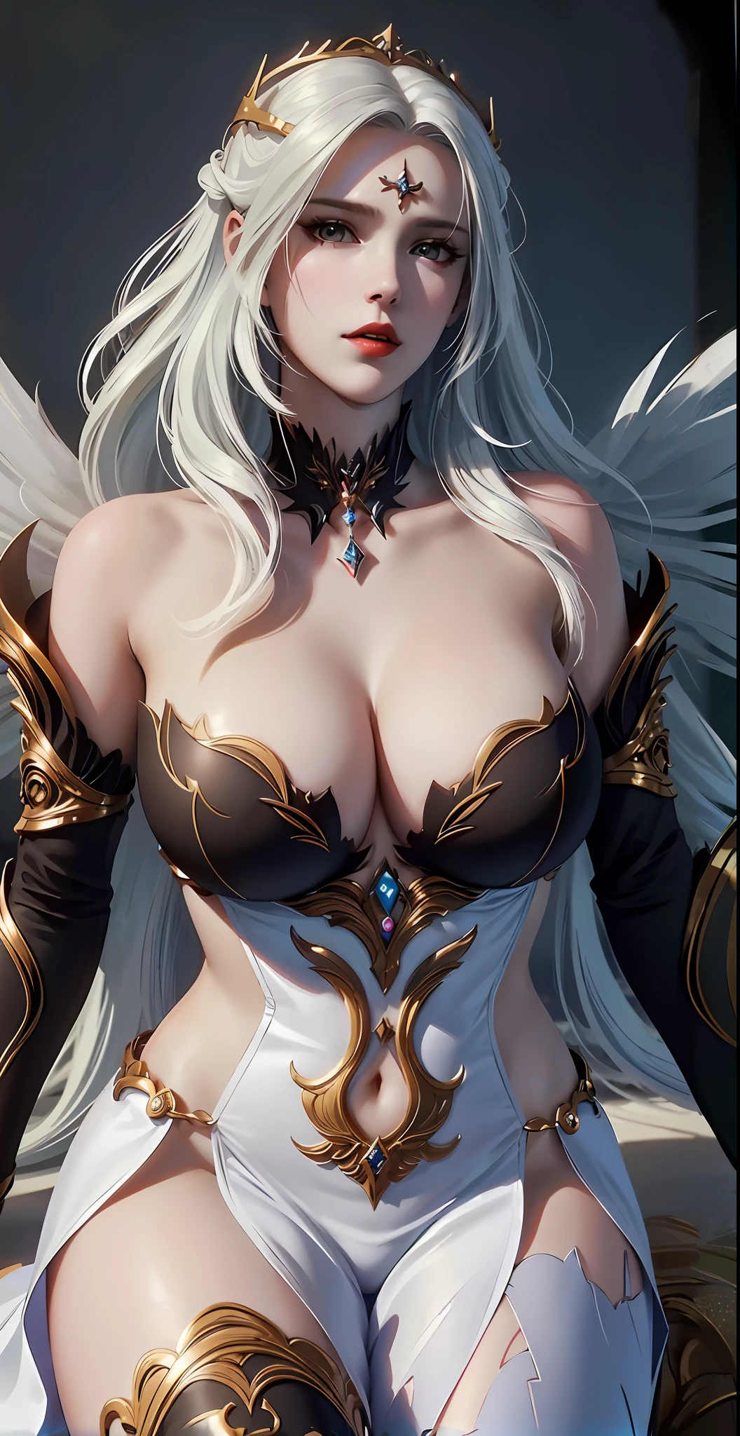(4K) A close-up of a woman dressed in white and gold, Anime Goddess, 2. 5d CGI anime fantasy artwork, extremely detailed Artgerm, detailed digital anime art, beautiful and seductive anime woman, detailed fantasy art, extremely detailed goddess shots, gray-haired goddess, Artgerm. High Detail, WLOP Rossdraws