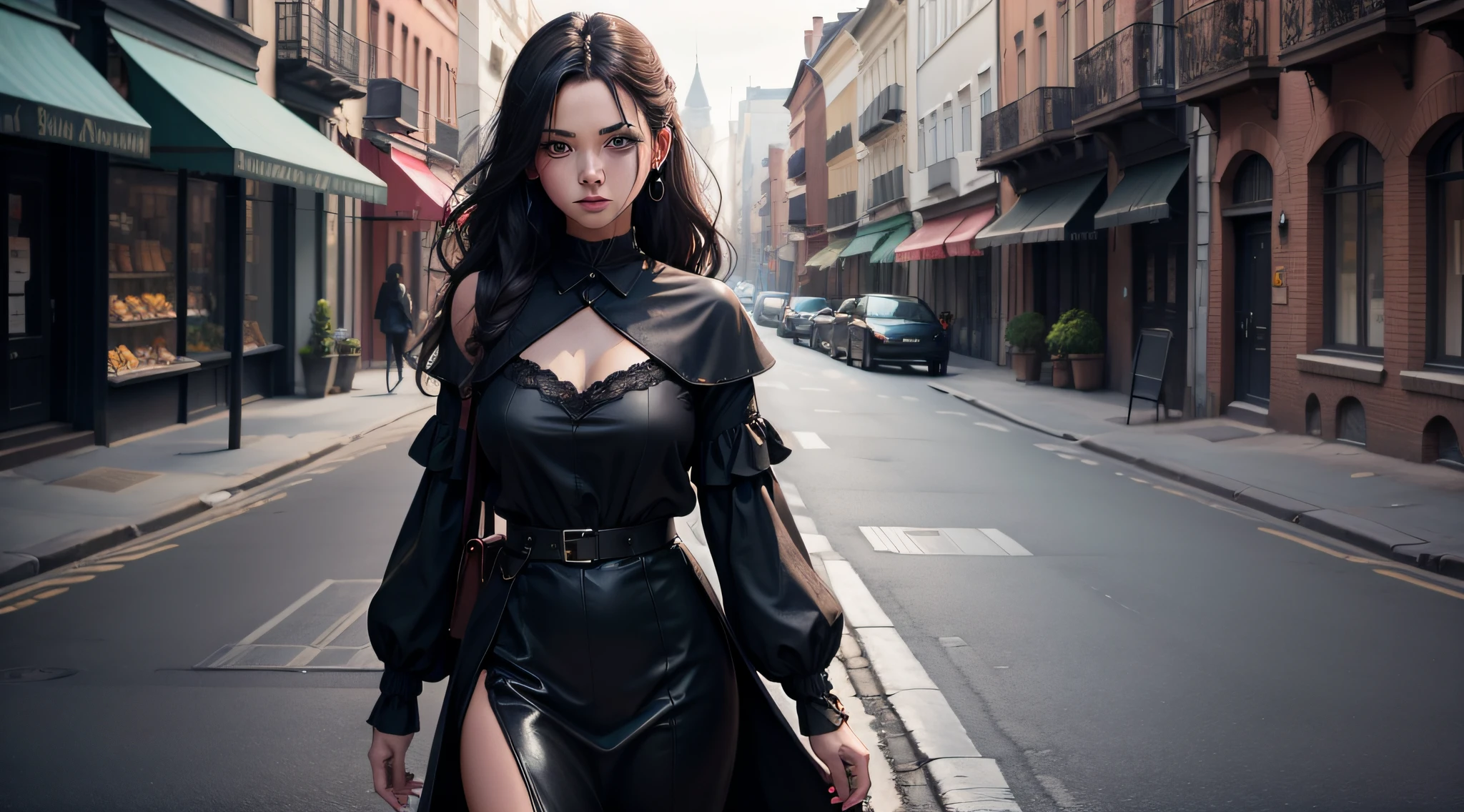Dark beauty with street view