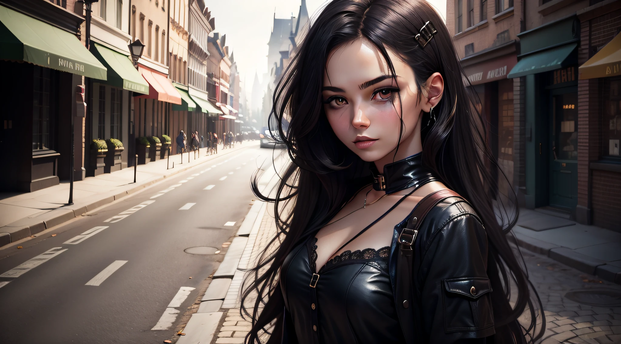 Dark beauty with street view