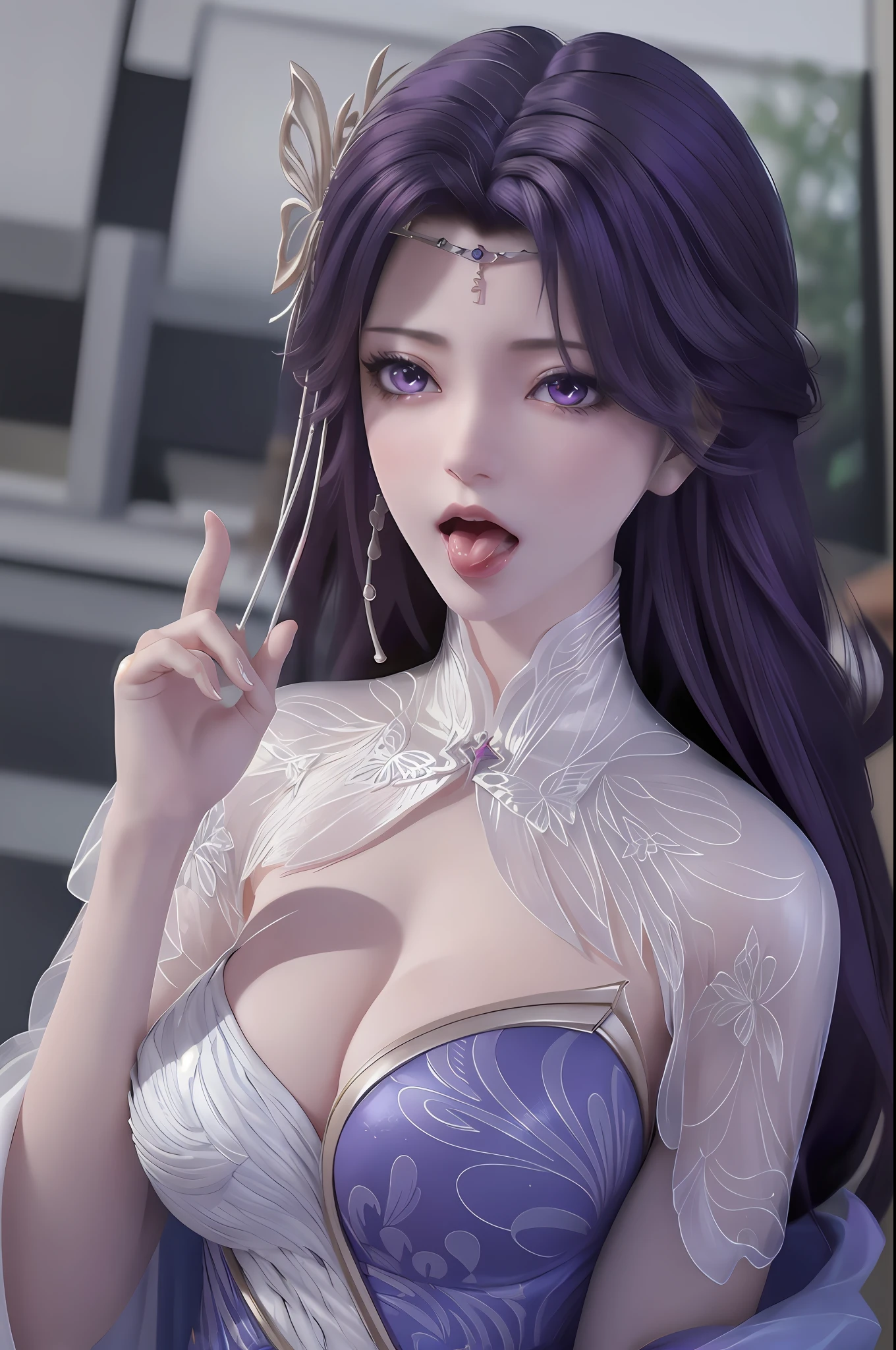 (4K) anime girl with purple hair and white dress with wand, smooth anime CG art, extremely detailed Artgerm, 8k high quality detail art, beautiful and seductive anime woman, Ruan Jia and Artgerm, Guvez style artwork, detailed digital anime art, seductive anime girl, Artgerm. High detail, popular on CGSTATION