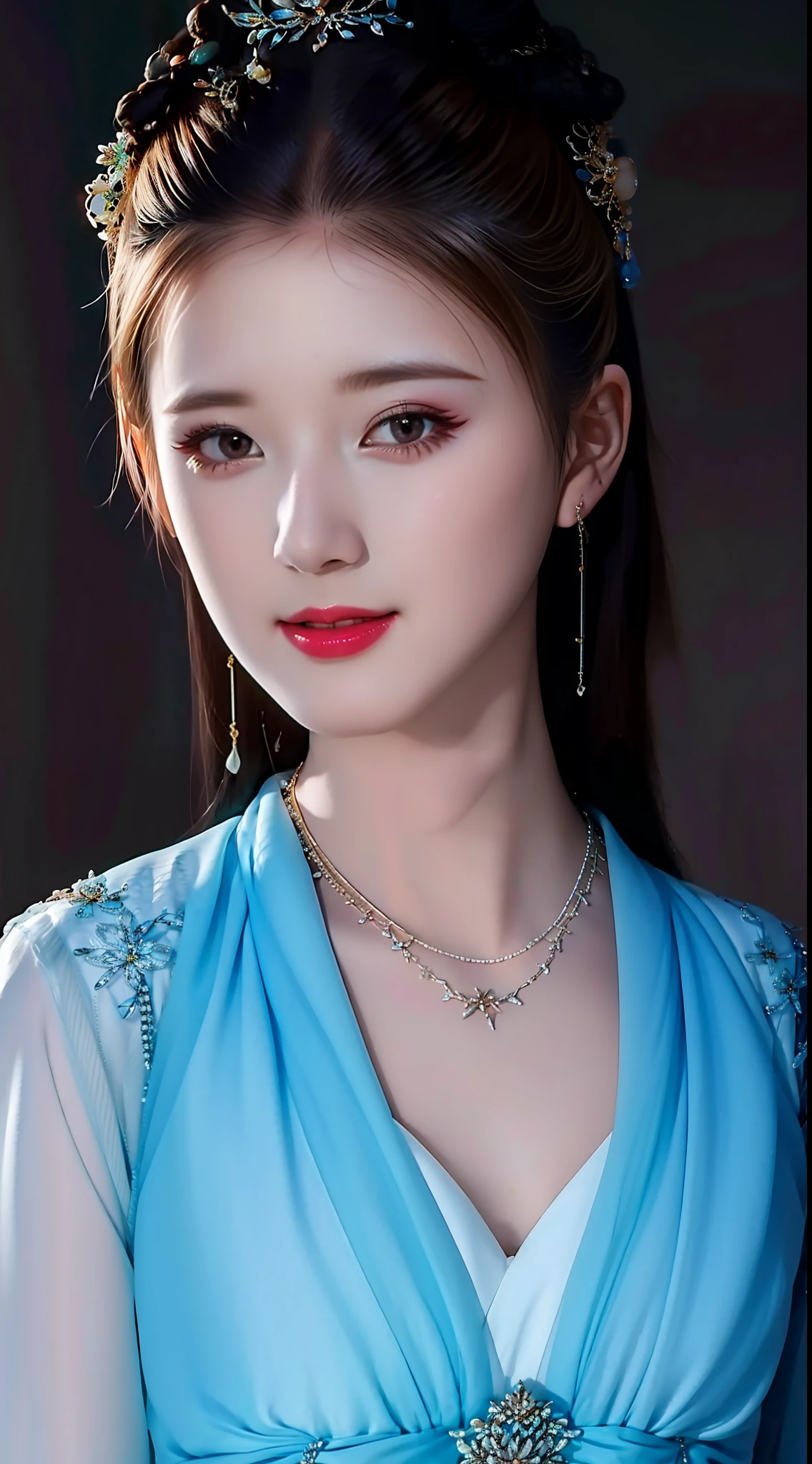best quality, masterpiece, highres, 1girl,china dress,hair ornament,necklace, jewelry,Beautiful face,upon_body, tyndall effect,photorealistic, dark studio, rim lighting, two tone lighting,(high detailed skin:1.2), 8k uhd, dslr, soft lighting, high quality, volumetric lighting, candid, Photograph, high resolution, 4k, 8k, Bokeh, blonde hair,