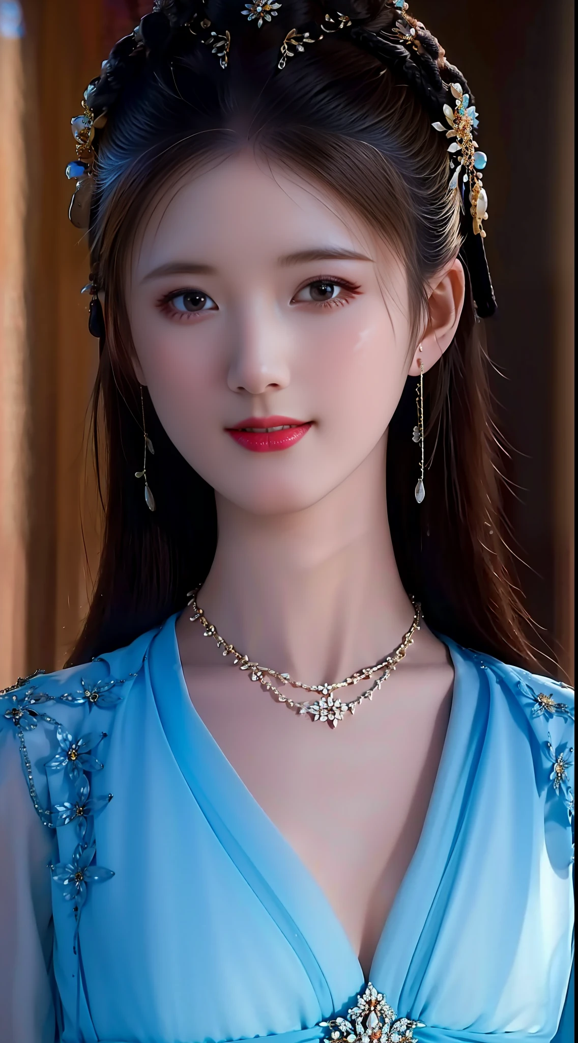 best quality, masterpiece, highres, 1girl,china dress,hair ornament,necklace, jewelry,Beautiful face,upon_body, tyndall effect,photorealistic, dark studio, rim lighting, two tone lighting,(high detailed skin:1.2), 8k uhd, dslr, soft lighting, high quality, volumetric lighting, candid, Photograph, high resolution, 4k, 8k, Bokeh, blonde hair,