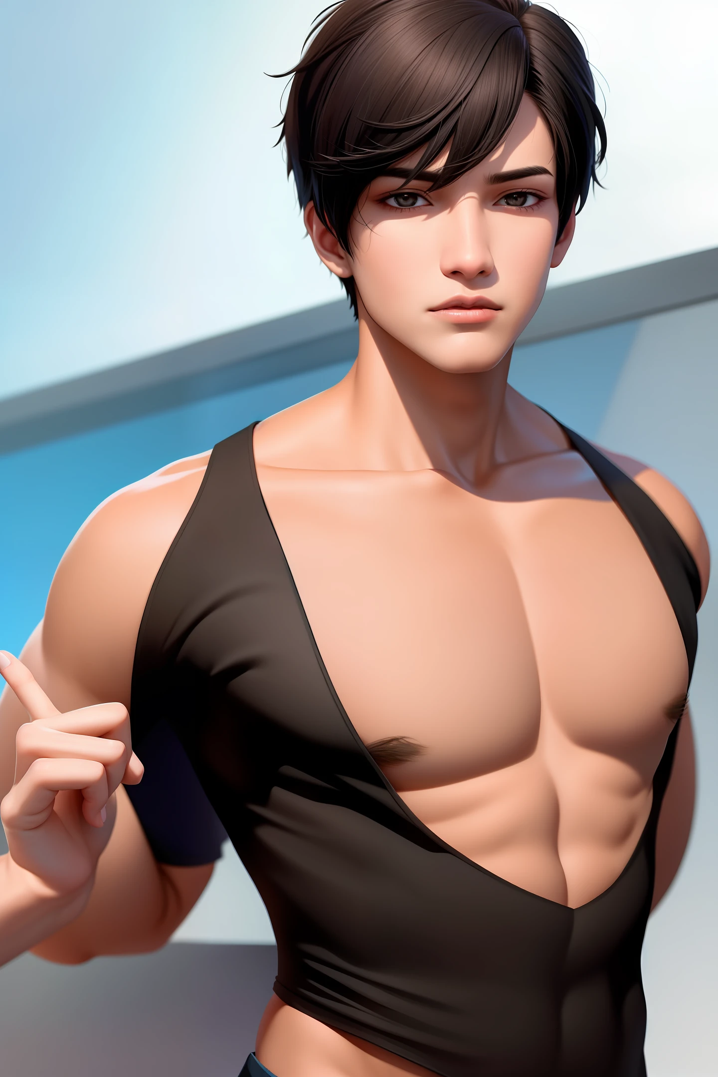 A boy with black hair and black eyes