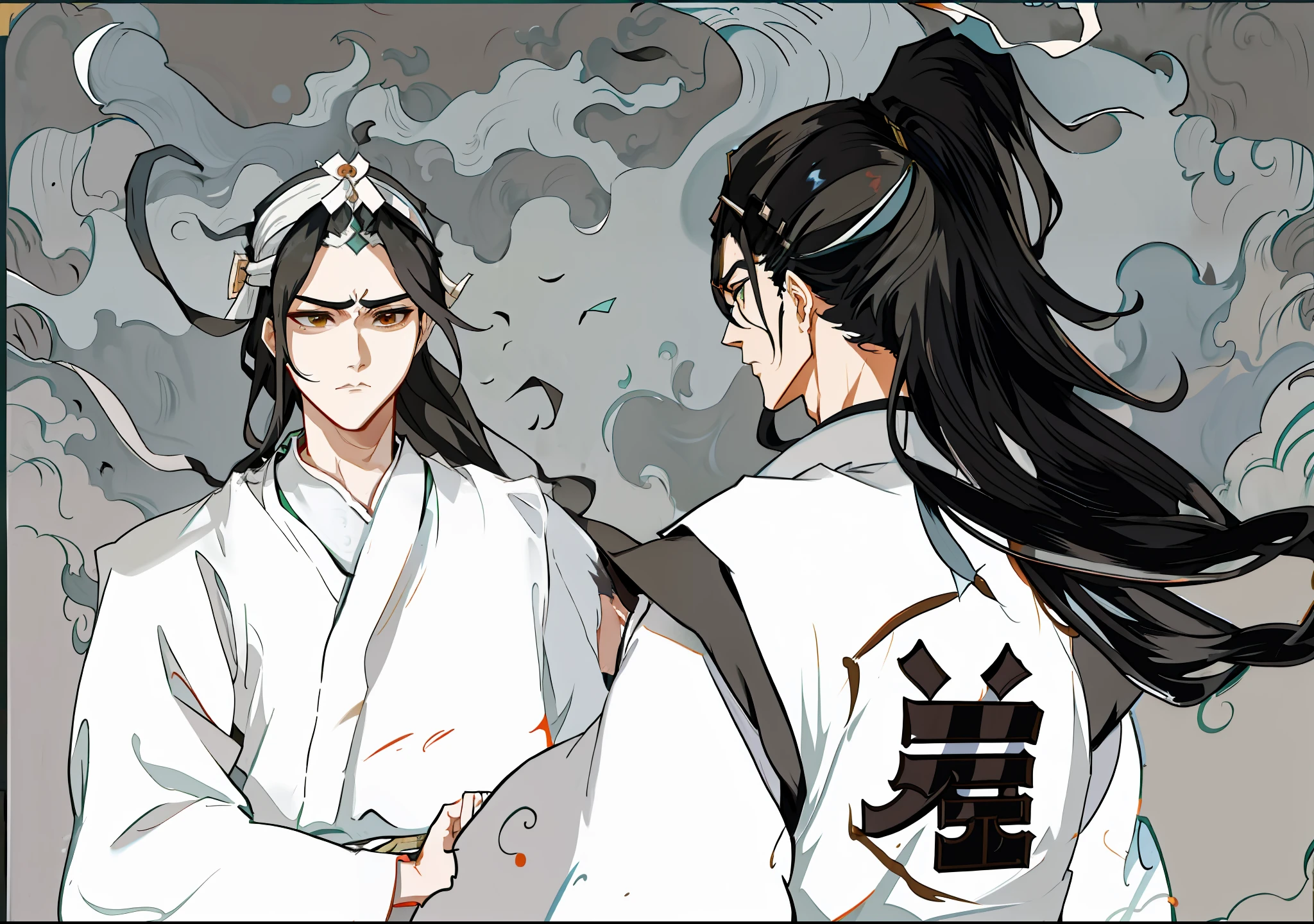 The two noble princes arrived in full costume, their Hanfu robes flowing, and their hair dancing in the wind. The style blends ninja scroll anime and martial arts elements, Ruan Jia and Joao Ruas, perfectly interpreting a group of qiyuxuan's martial arts characters. It seems that you can feel the creative inspiration of Guan Daosheng and Cao Zhibai. This image is inspired by Dongshu Saisaraku and reproduces his unique style.