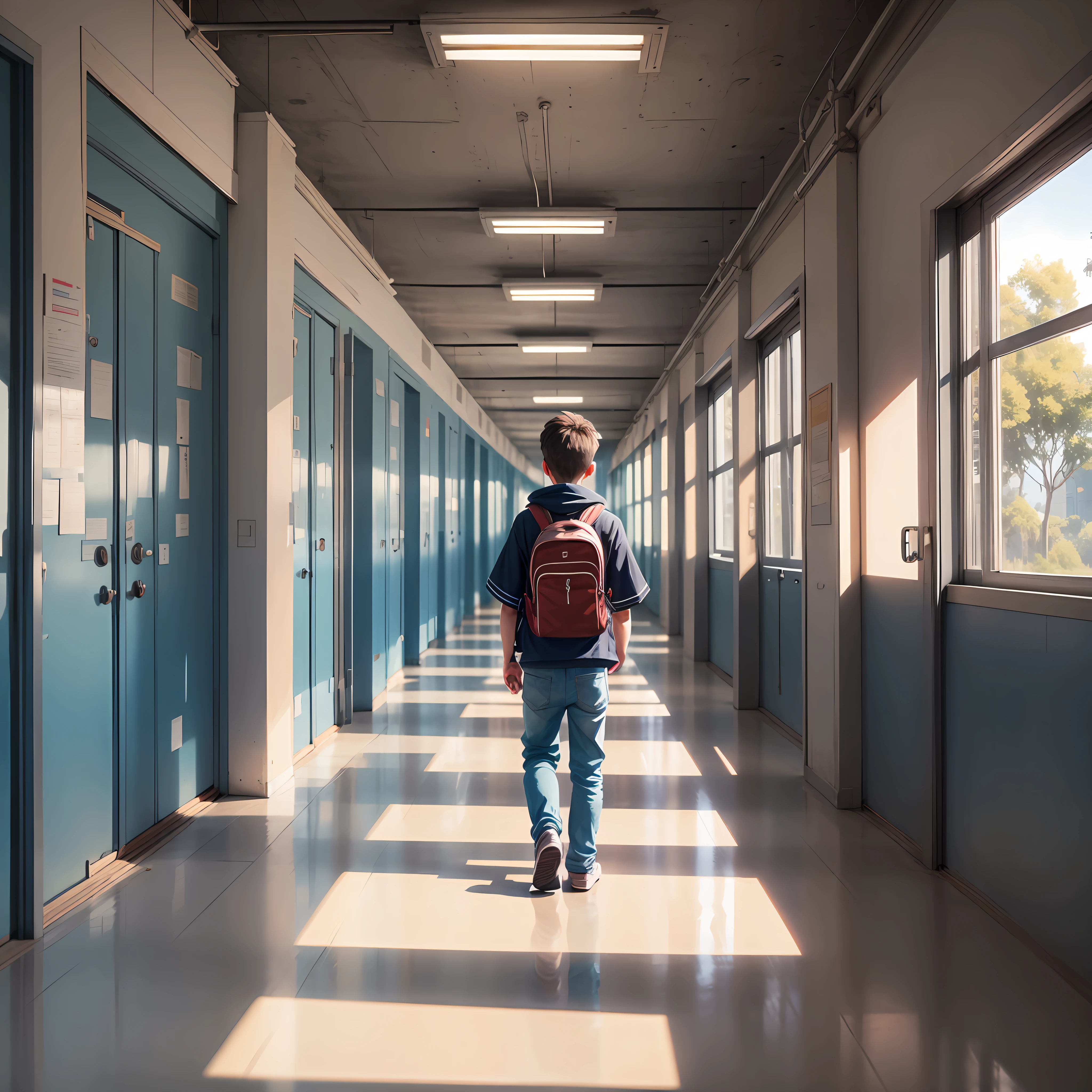 A boy, walking, in school, pov, pov --auto --s2
