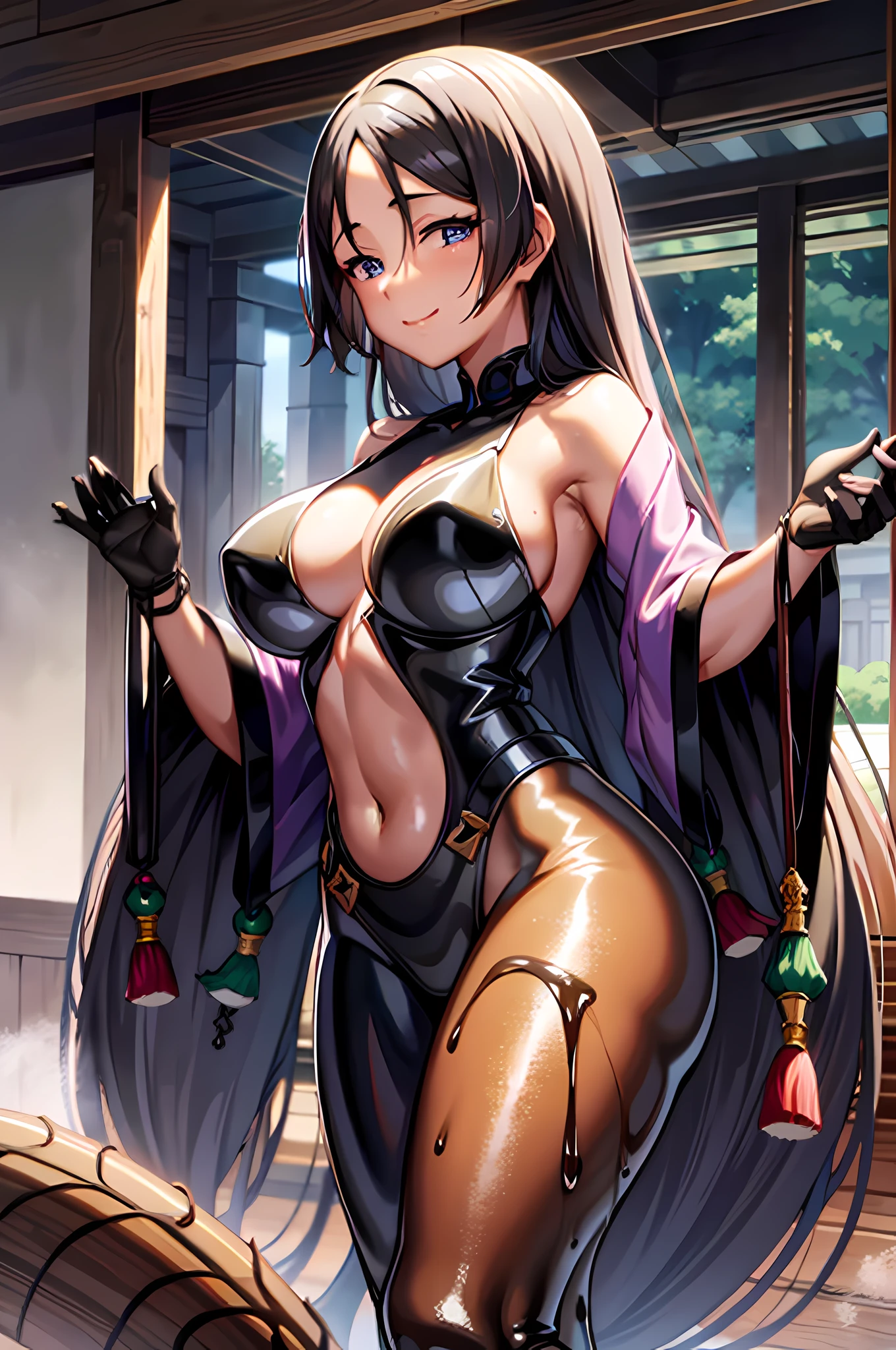 Masterpiece, best quality, high resolution, HS1, extremely detailed and beautiful, under the chocolate waterfall there is an Asian woman with chocolate poured over her hair and shoulders, smiling, suffocated by melted chocolate, oozing black viscous, sticky black viscous. Photography, covered with black mucus, made of smooth black mucus, black oil, dripping on her skin, black mucus, detailed, (chocolate poured in background) + shiny skin, happy expression on face, asian woman in the room, ((chocolate poured down)), black sludge, covered with liquid tar. DSLR camera, oozing black slime, chocolate river, Fuji chocolate, hot spring, made of smooth black slime, asian woman, chocolate art, chocolate, dark chocolate paint, chocolate sauce, covered with pudding. chocolate