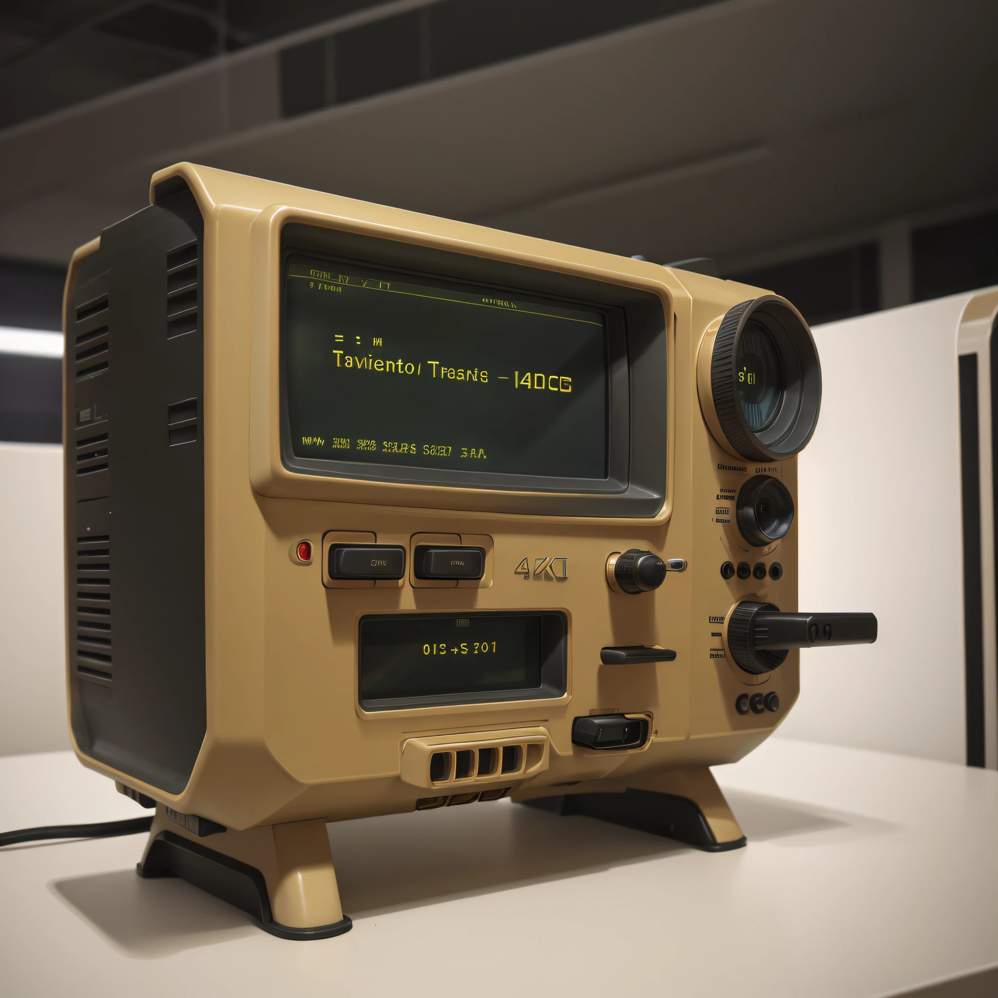 photo of tandy trs-80 in a stand ultra detailed, high quality, best quality, 4k, 8k, raw