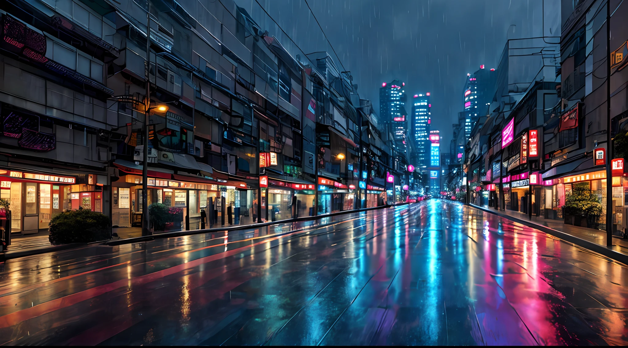 Osaka night, raining day, without crowded, masterpiece, best quality, high quality,extremely detailed CG unity 8k wallpaper, HDR, Chromatic Aberration ,Photorealistic,extremely detailed, trending on artstation, trending on CGsociety, Intricate, High Detail, dramatic, art by midjourney