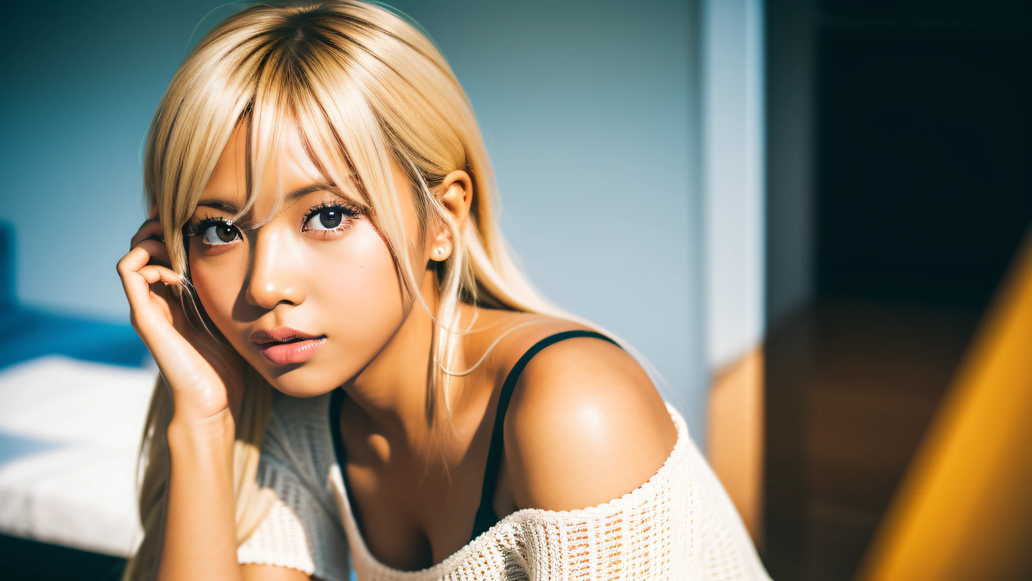 gyaru, dark-skinned, working hard, sony a7, 35mm Lens, f1.8, film grain, sunlight, soft lighting, photorealistic