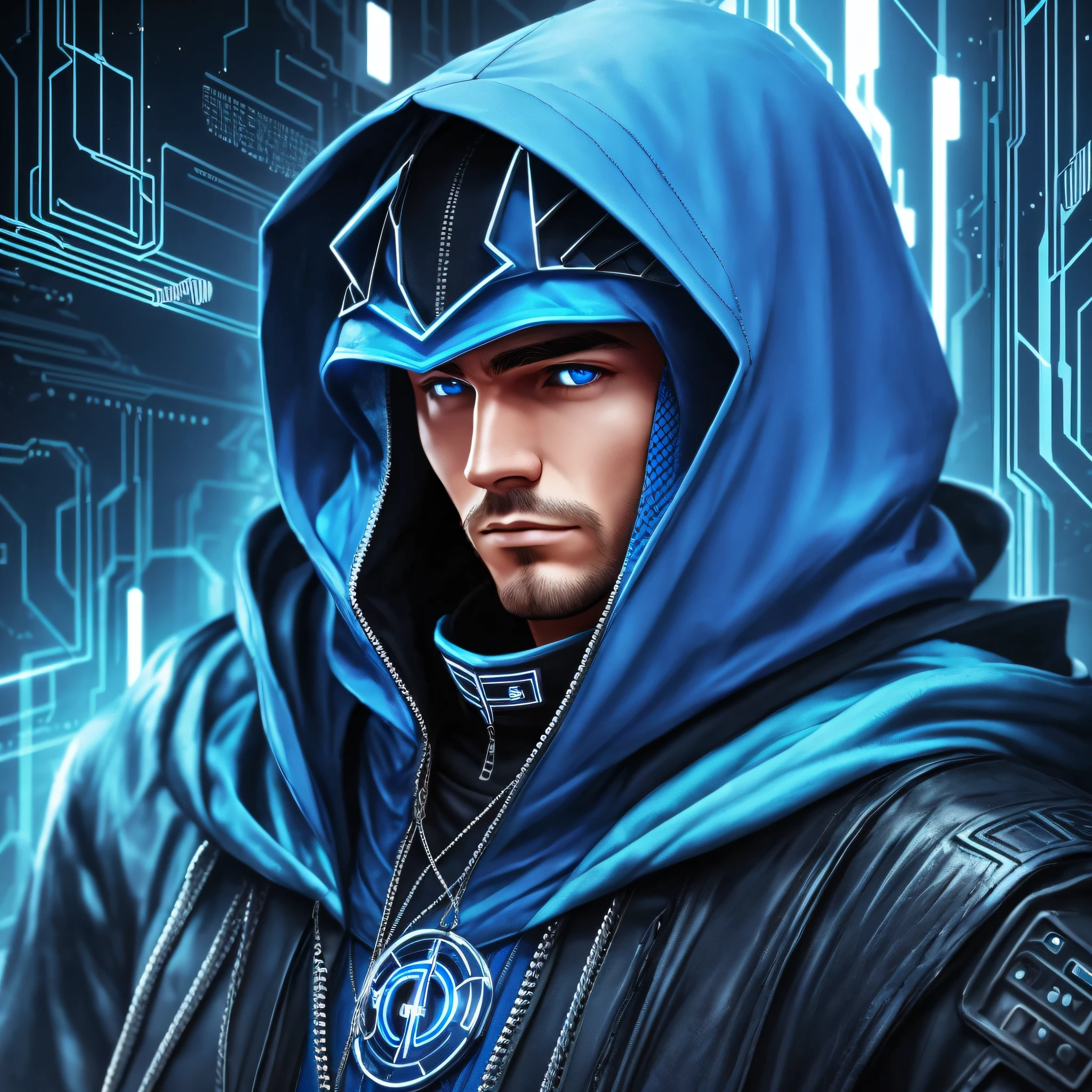 A man in a blue hood like cyber punk --auto --s2