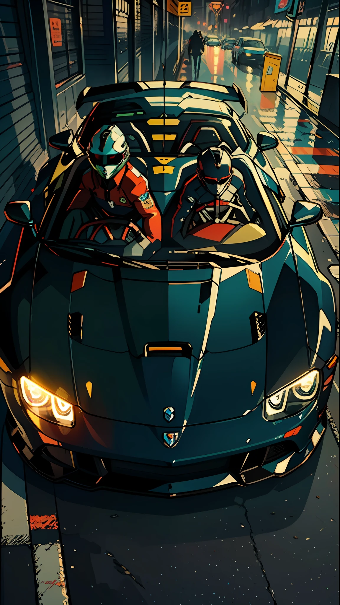 Sports Car, Retro, Full Color, Multicolor, Artificial, Superior Detail, Super Quality, Fine Details, Highlights, Neon Lights