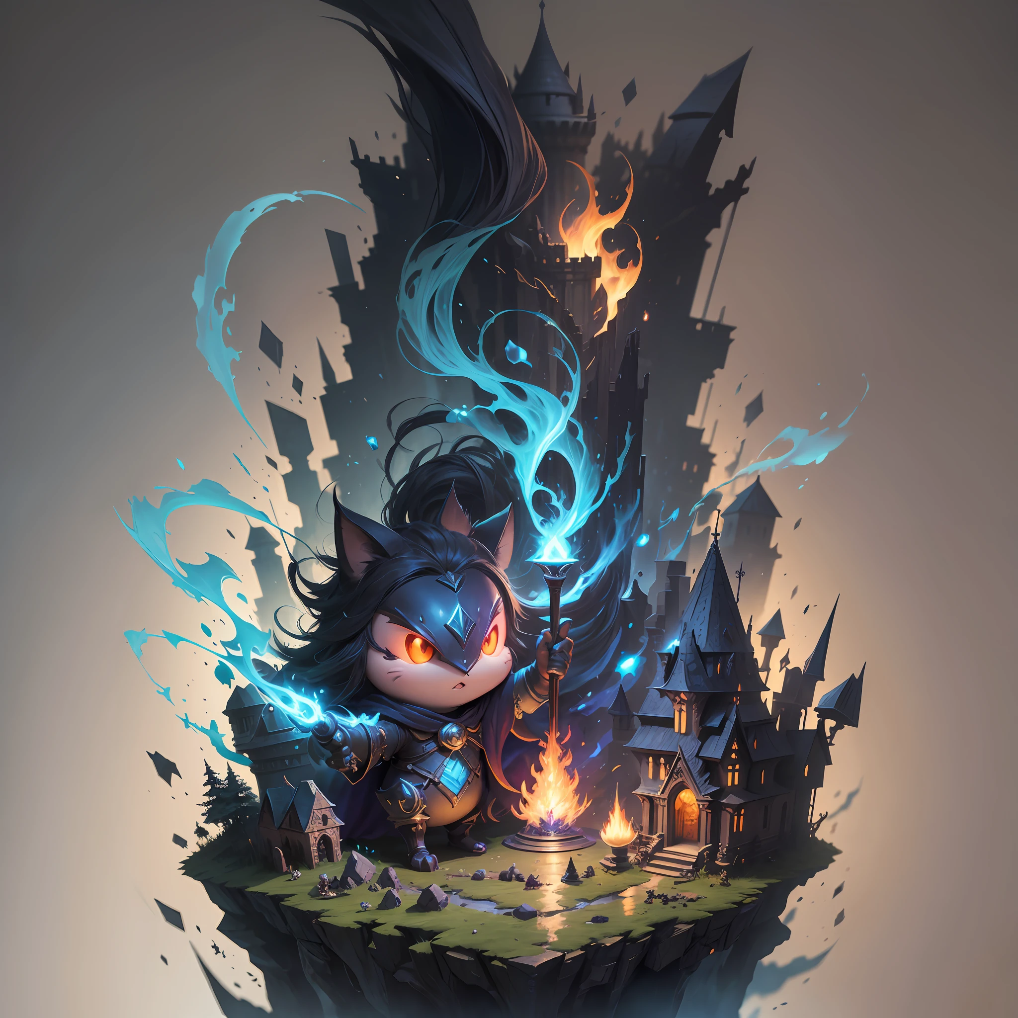 Best Quality, Masterpiece, Superb Artwork, League of Legends Original Art, Sealed Thin Wizard, Magic Flame Cane in Hand, Magic Ball, Monster, Dark Corner of the Castle, Mysterious, Big Dynamic, Perspective, Focused Clear, Pokemon, Emoticon Pain, (Dark Attribute 1.3), Flattened (1.4), Texture, Dark Simple Background --auto --s2