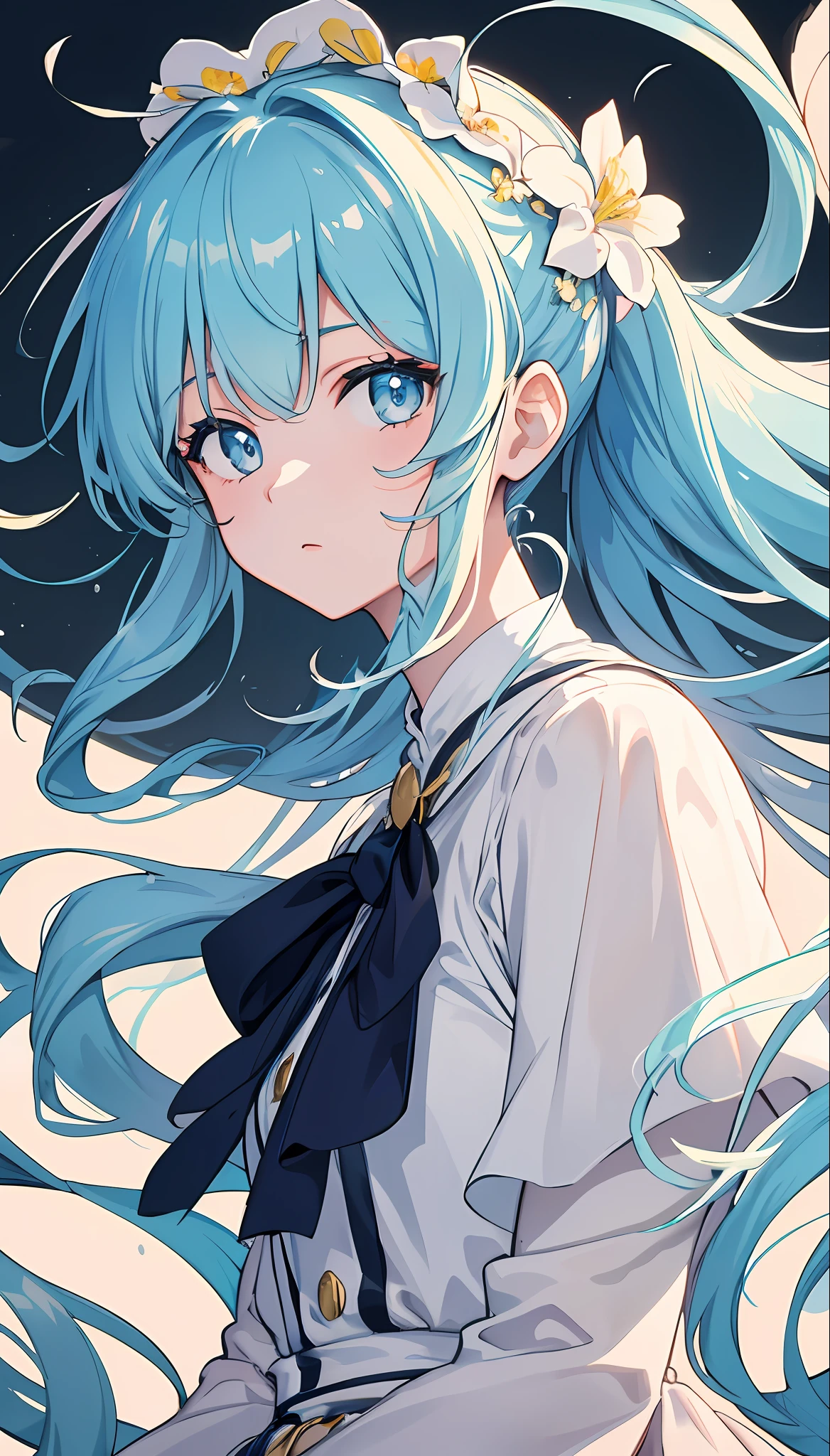 (masterpiece), (best quality), (ultra detailed),(disheveled hair),(illustration), (1girl), (Fashionable clothing), standing, Fashion model, looking at viewer, (interview), (simple background),beautiful detailed eyes, delicate beautiful face, Floating,(high saturation),(colorful splashes),colorful bubble,(shining), focus on face, ponytail, kamisato ayaka, light blue hair, bangs, hair ring, floating flowers, floating hairs, (shining), best lighting, best shadow,