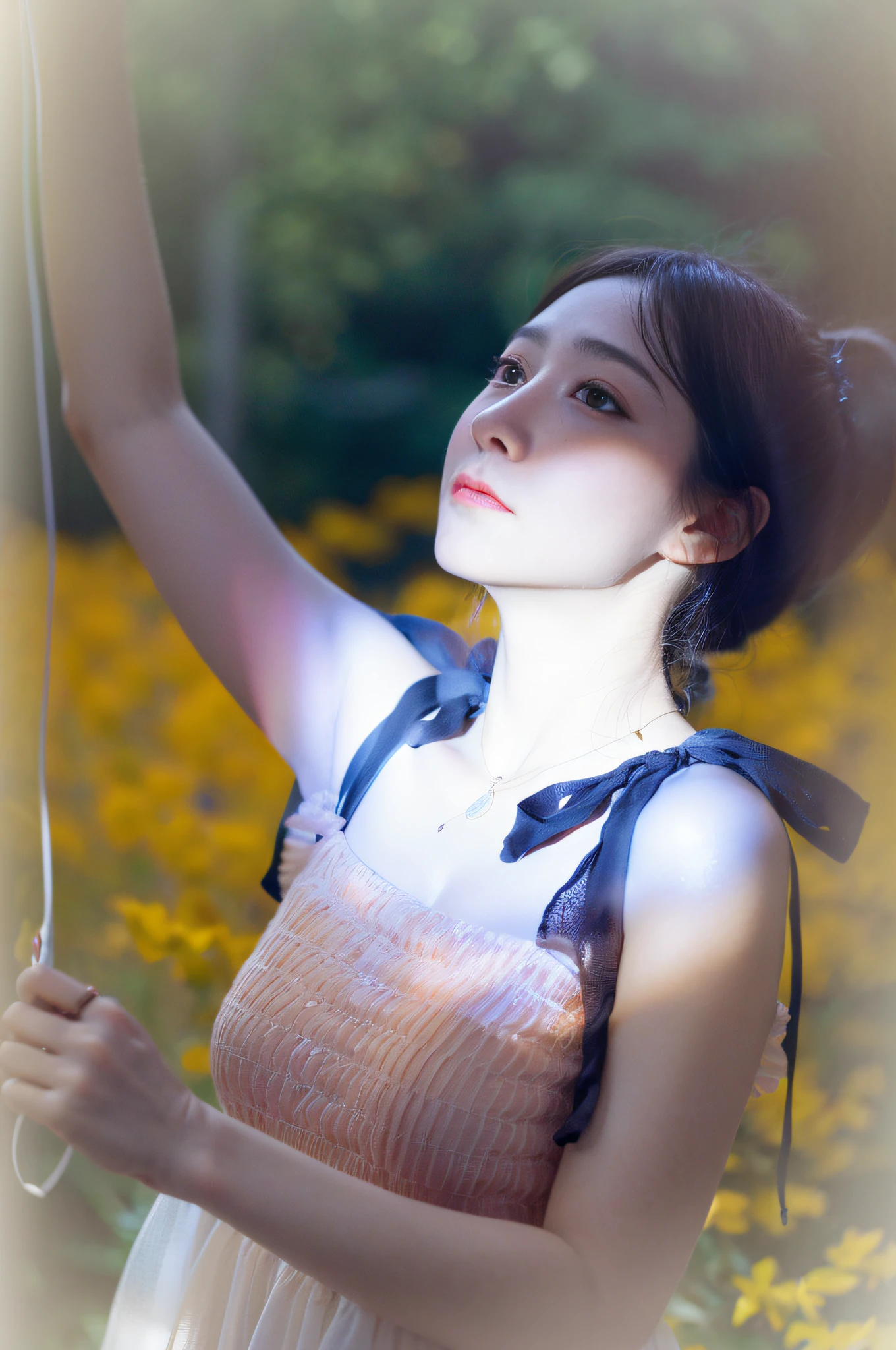 (8k, RAW photo, best quality, masterpiece: 1.2), (realistic, photorealistic photo: 1.37), professional lighting, photon mapping, radiosity, korean doll, park, white summer dress, good fingers, good eyes