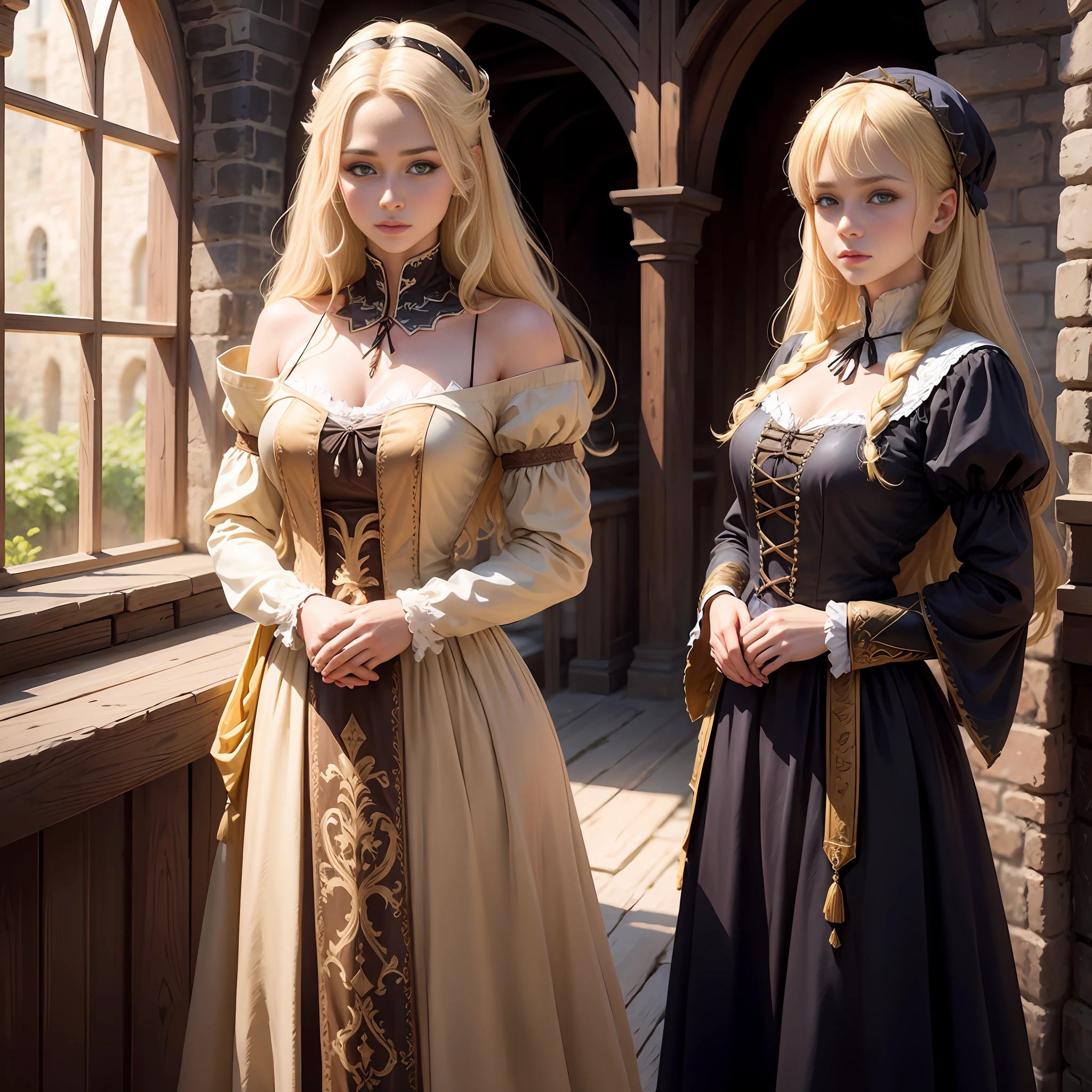 Medieval dress, western blonde beauty --auto --s2