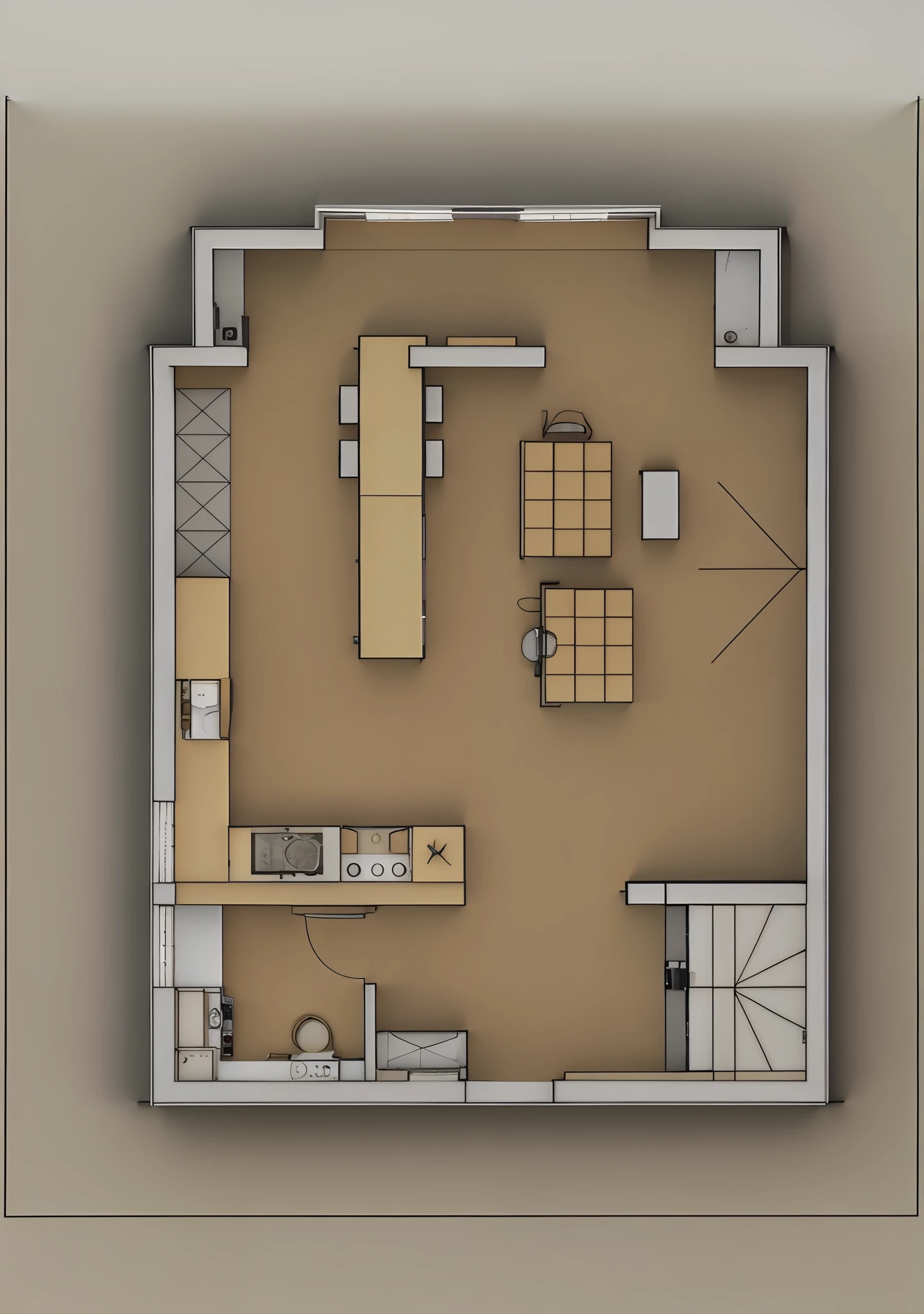 Schematic view of room with kitchen, dining and living room, floor plan 2 D, floor plan, 2 D rendering, layout, 2 D top view, apartment design, penthouse, layout design, 3 d rendering, 3d rendering, top view, ground, floor plan view, 3d rendering, Vue 3d rendering, detailed rendering, marble throughout