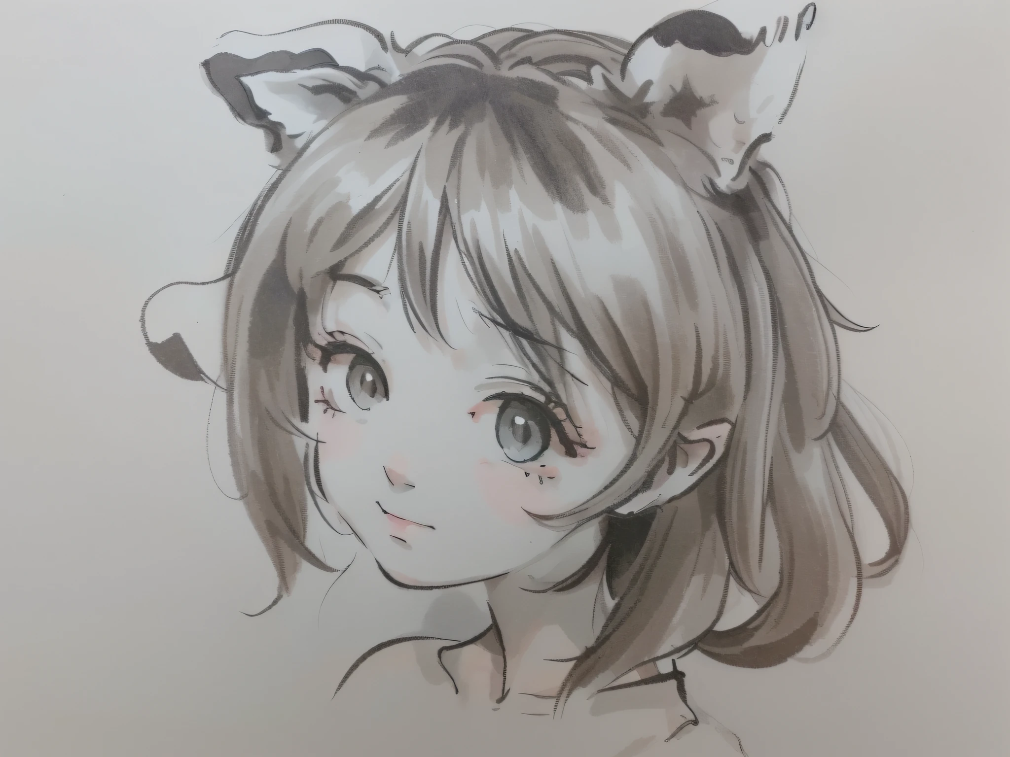 drawing of a girl with ears and ears with a cat ear, anime sketch, by Kamagurka, japanese anime artist drawn, anime drawing, an anime drawing, anime portrait, anime style drawing, anime style portrait, portrait of an anime girl, by Kamisaka Sekka, by Rei Kamoi, anime realism style, line sketch!!, black and white sketch