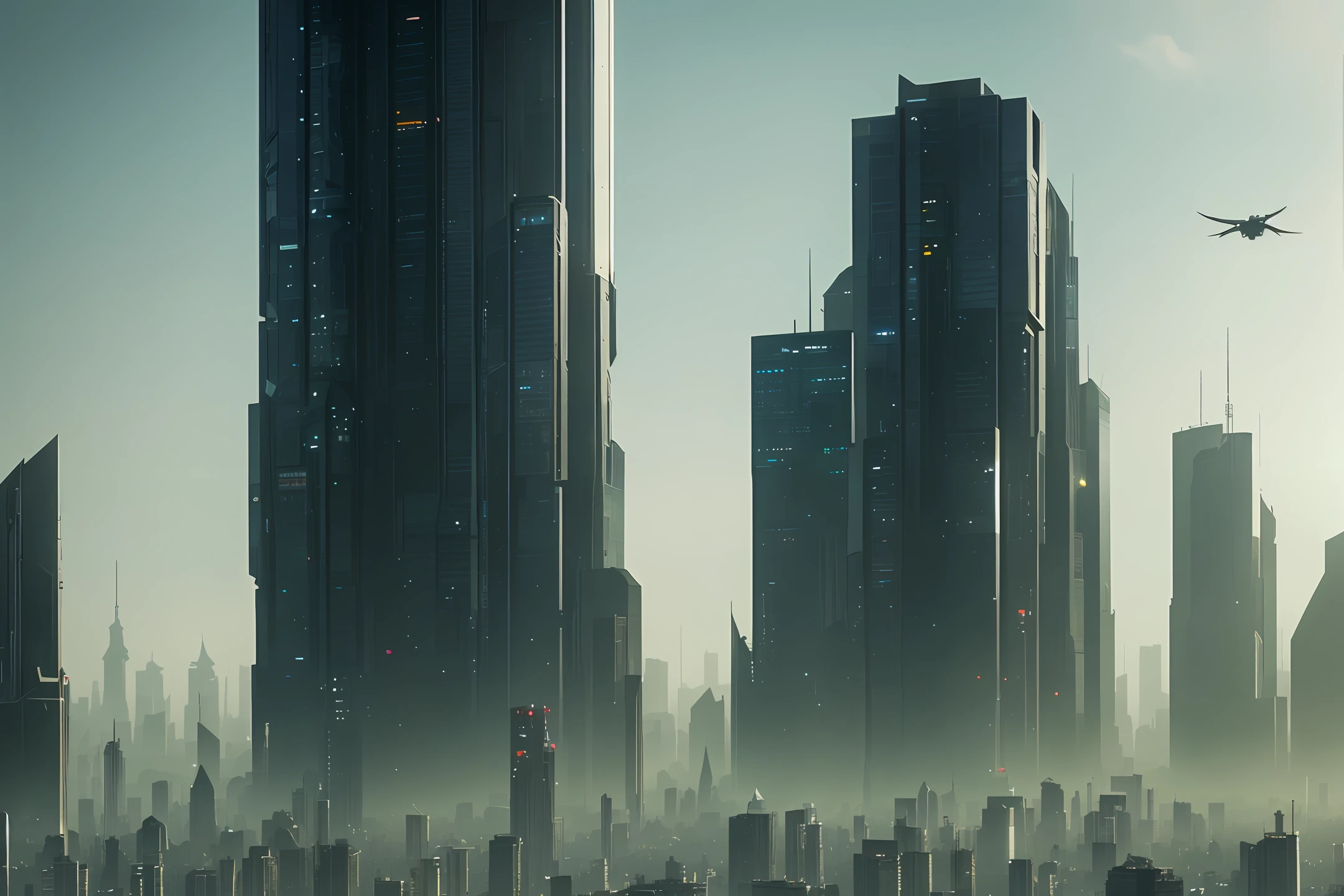 A huge and ominous pale face hovering over a cyberpunk cityscape on the horizon below, color difference, depth of field, soft lighting, masterpiece, best quality, intricate, tone mapping, very detailed, artstation, conceptual art, smooth, sharp focus, dramatic lighting, highly detailed artwork, movies, hyperrealistic painting, trends on Artstation, 8K, incredible shadows, realism, (highly detailed background: 1.0)