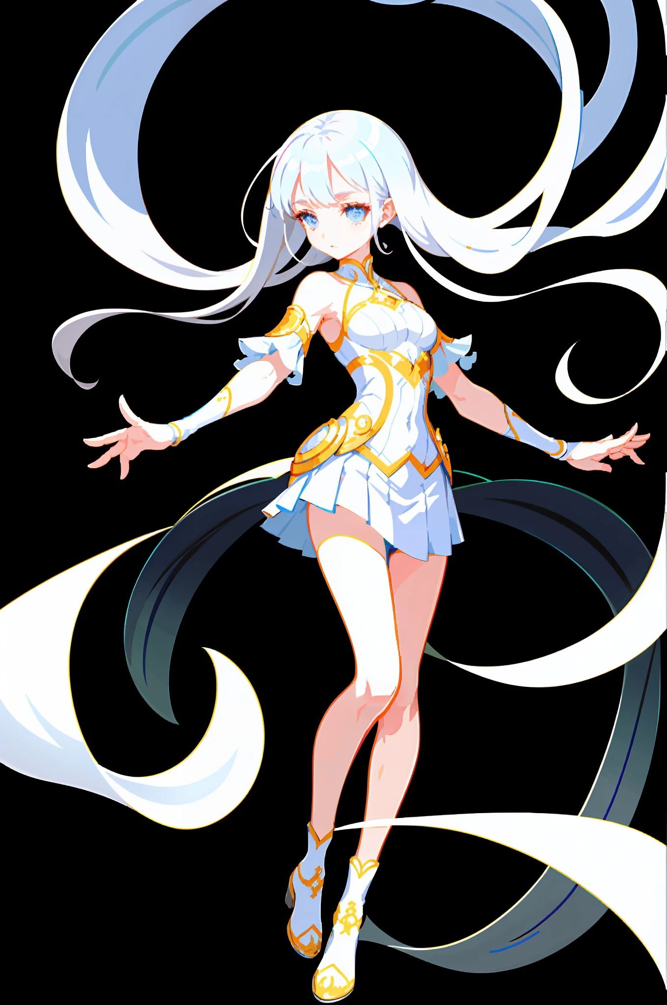 Official art, full-body close-up, extreme picture quality, fine details, a beautiful and white girl, wearing a short white skirt, long white hair shawl, flowing hair, elegant manners, with a faint sad expression, floating in the air, her figure is too good to be eye-catching.