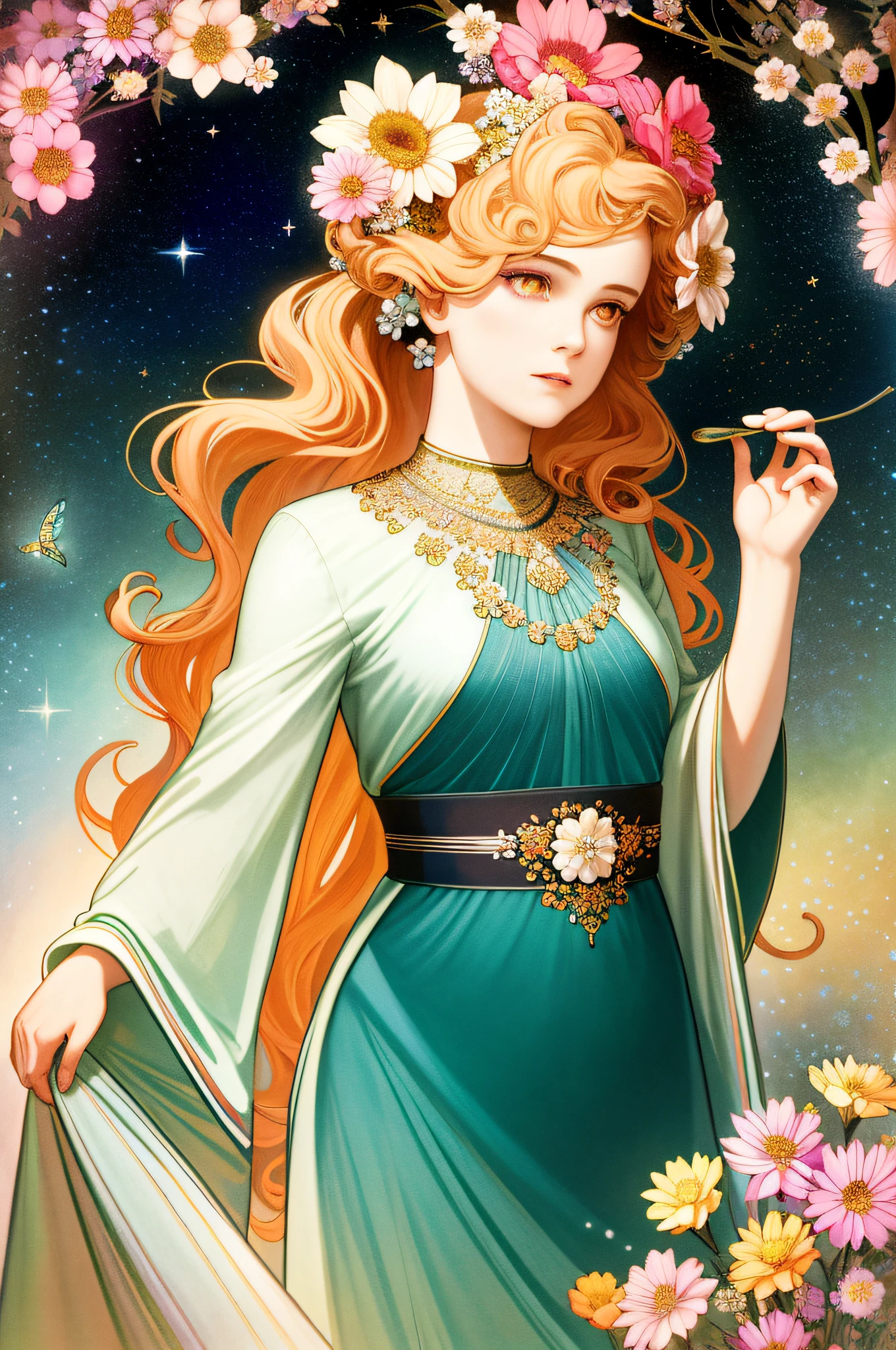 (Art Nouveau: 1.25), Minimalist Art Style, Neon Theme, Suprematism, Beautiful Detailed Flowers, Beautiful Detailed Eyes, Ultra Detailed, Flower, Super Mass, Eyes, Flowers and Hair Are the Same Color, Beautiful Color, Face, Her Hair is Turning into Flowers, Flowers, Hair, Flowers, Butterflies, 1girlkawaii,, High Detail, High Quality, Backlit, Hair and Clothes Are Flowers, Upper Body, High Quality, Hair and Body, Nudity, Upper Body, Flower Legs, Flower Hands, Body with Flowers , light particles, black background, hair and flowers, small breasts and flowers, floating hair and flowers, floating girl, plump breasts, marbling with hair and clothes, looking at the audience, original, arm down, paper cutout, starry sky, flower field, hair and flower, high, hair and flower, hair and flower, hair, wavy curls, diffuse lighting, abstract, butterfly and body, flower with hair, her hair is flower, floating, pupil, [[hair on one eye]], dark