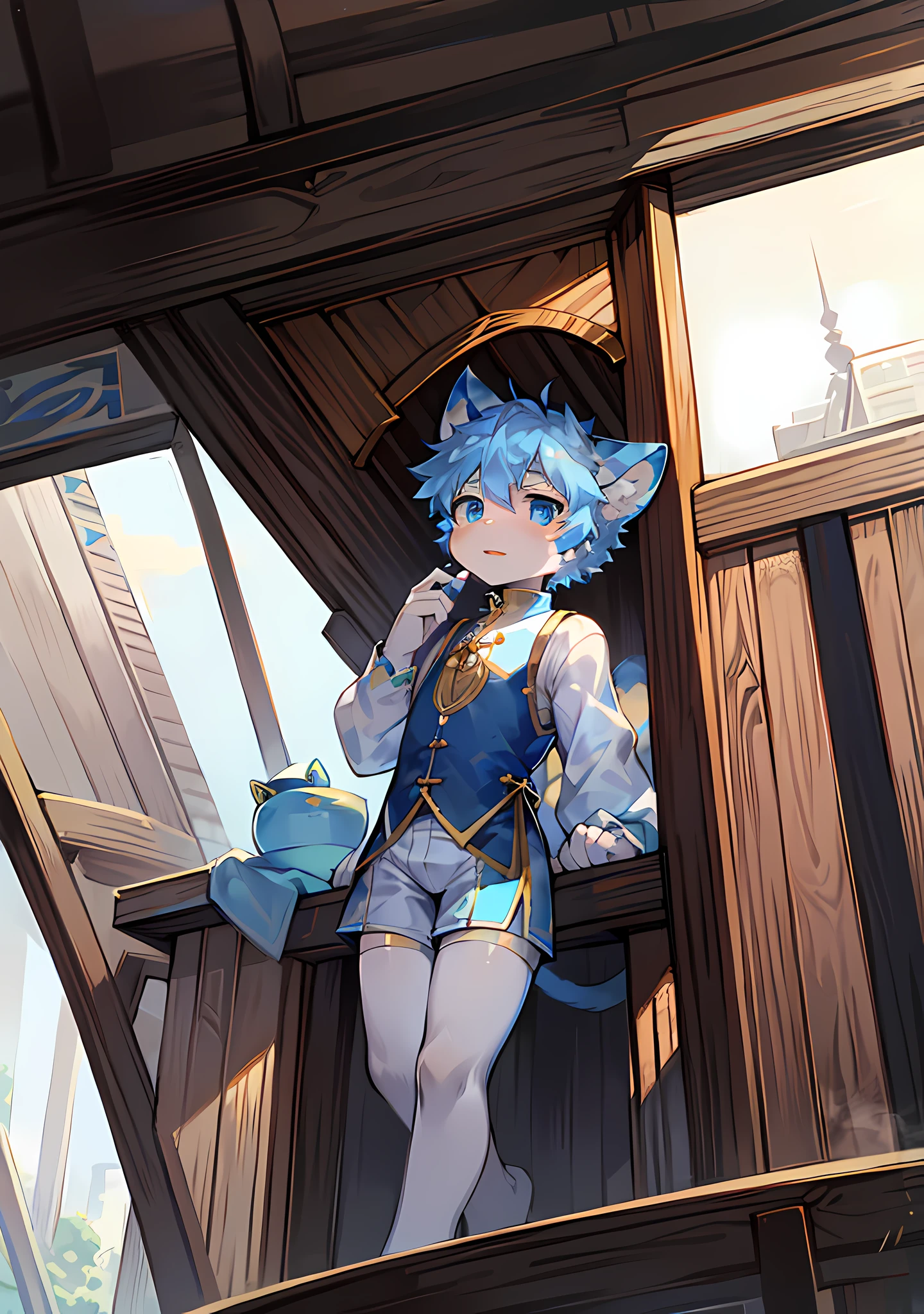furry , cat boy, (cub), light blue hair, light blue eyes, , national style clothes (light color), aoeu, aoeu, aoeu, aoeu, aoeu, cheongsam (over thigh), white clothes, boy