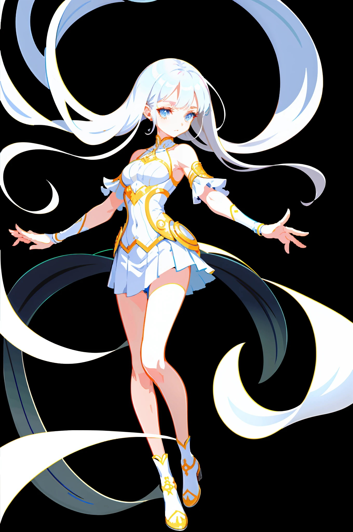Official art, full-body close-up, extreme picture quality, fine details, a beautiful and white girl, wearing a short white skirt, long white hair shawl, flowing hair, elegant manners, with a faint sad expression, floating in the air, her figure is too good to be eye-catching.