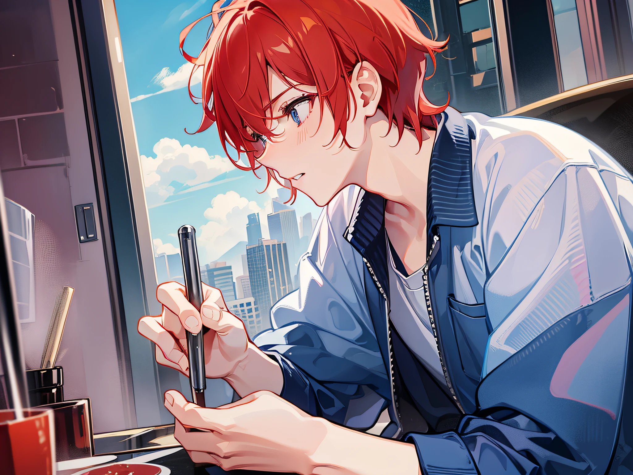 A man with short red hair, leans over and kisses a beautiful hand