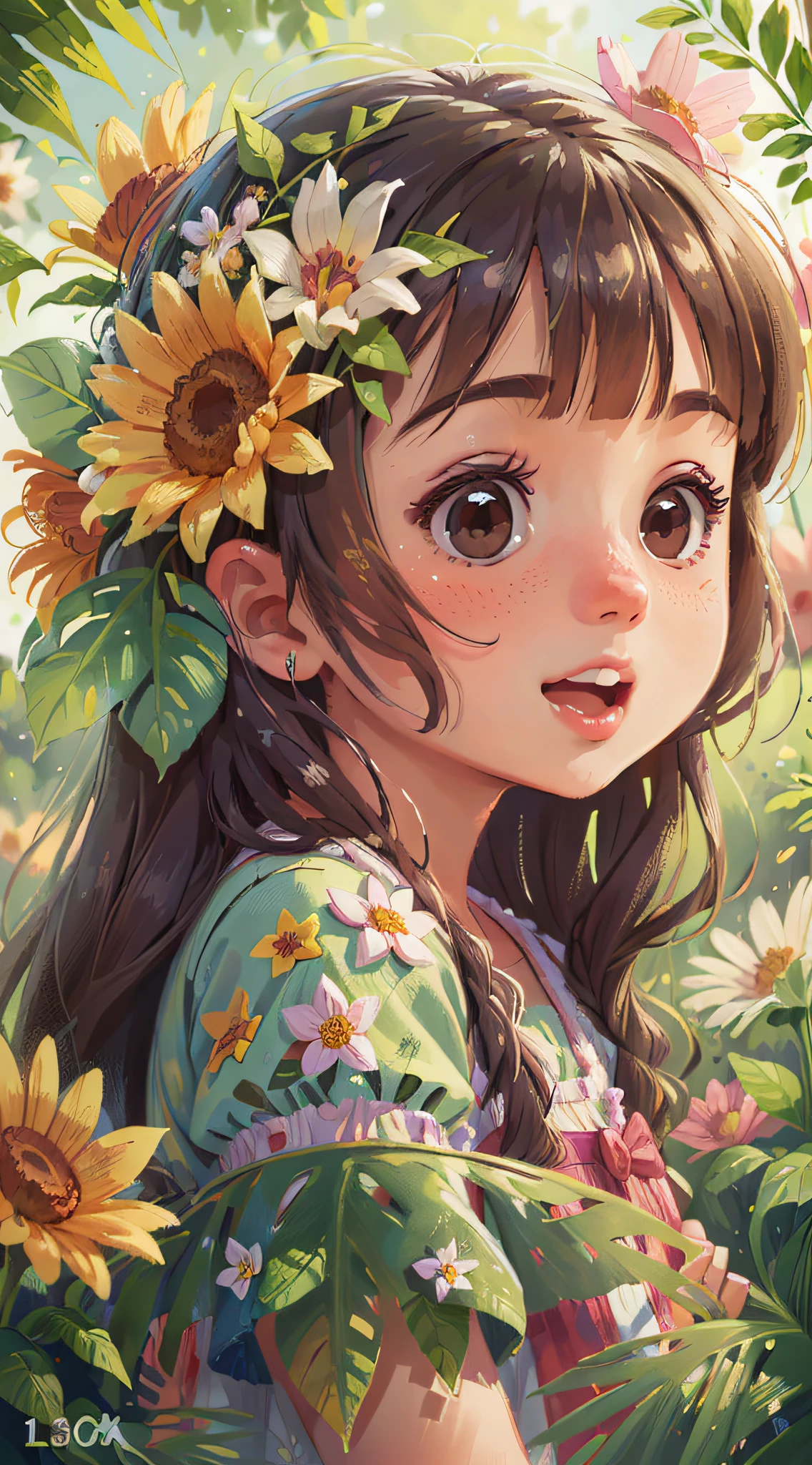 Girl, Summer, Happy, Flower, Perfect Quality, Clear Focus (Clutter - Home: 0.8), (Masterpiece: 1.2) (Realistic: 1.2) (Bokeh) (Best Quality) (Detailed Skin: 1.3) (Intricate Details) (8K) (Detail Eyes) (Sharp Focus), (Happy)