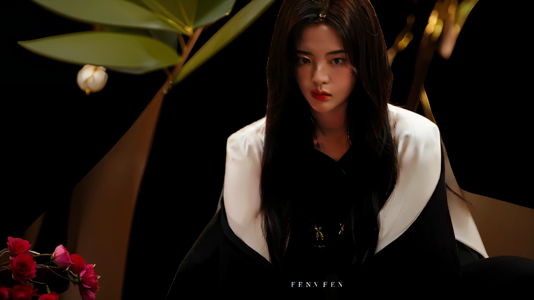 there is a woman with long hair and a flower in her hand, cover photo portrait of du juan, sha xi, inspired by Zhang Yin, inspired by Xia Shuwen, jingna zhang, inspired by Tang Yifen, song hye - kyo, inspired by Zhang Xuan, inspired by Qiu Ying, by Mei Qing, by Shang Xi, album art
