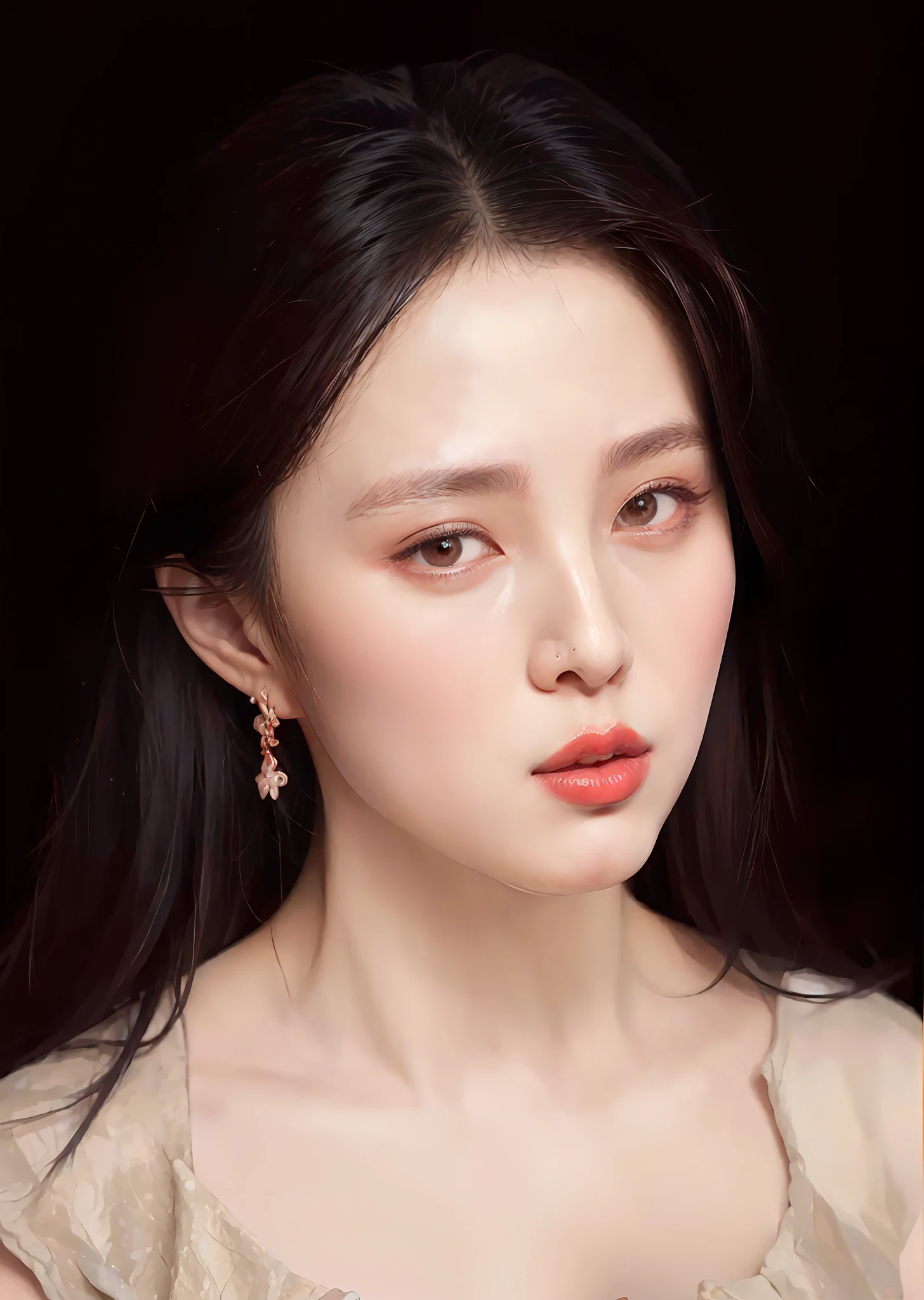 arafed woman with red lipstick and earrings posing for a picture, beautiful young korean woman, beautiful south korean woman, gorgeous young korean woman, dilraba dilmurat, portrait of female korean idol, closeup headshot portrait, close up portrait photo, beautiful young asian woman, korean woman, popular south korean makeup, asian beautiful face, hwang se - on