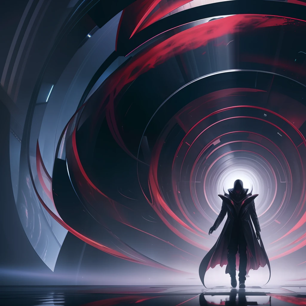 A cinematic scene from 2023, scifi horror, full body shot, a extremely liquid chrome trompe l'oeil vampire emerges out of swirling vortexes, captured by Sony CineAlta, haunting, surreal, nighmarish, ultrarealistic, photorealistic --auto --s2