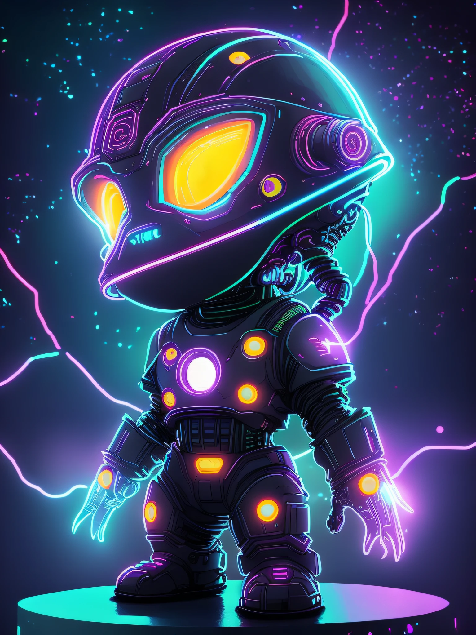 snowapocalypse portrait of super cute Alien, dark light, neon signs, haunting atmosphere, digital art , intricate, 8k resolution, super high quality,