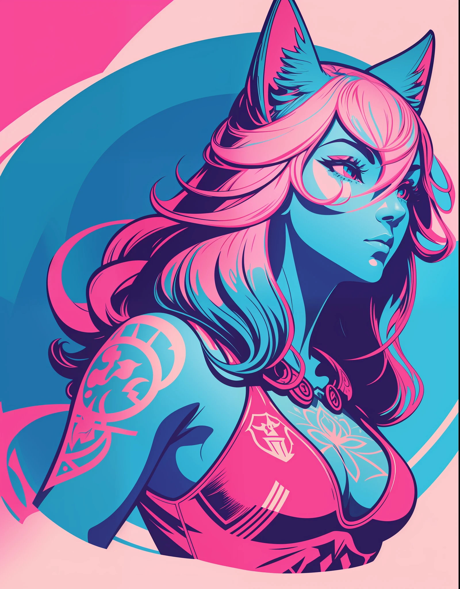 [Pink bikini, big] heraldic silhouette, logo masking style illustration, Dan Mumford, Greg Lutkowski, James Jean, white background, fantasy art, mysterious, realistic, majestic, rich vivid colors, high contrast, seamless water brand, art station, Deviant art, dribbling, red bubble, Tee public, sharp focus, simple, hyper detail, detailed drawing, vectorization, outline, isometric style, 8k.