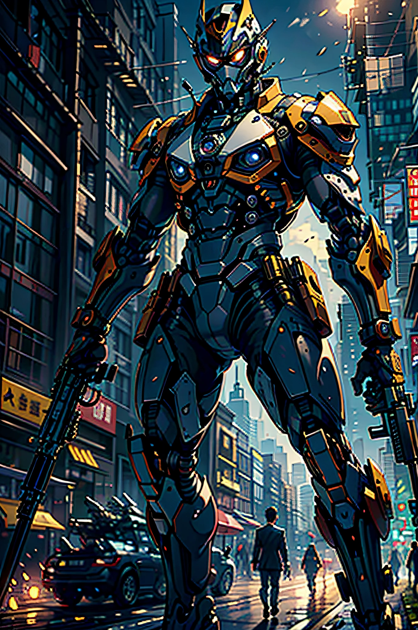 ((Masterpiece, better quality)), illustration, ultra-detailed 8k, (man in suit holding AK47: 1.9) (emphasizing the contrast between the formal wear of the suit man and the presence of powerful weapons: 1.8) (highlighting the stylish design and threatening appearance of the AK47 with its unique shape and black finish: 1.8) (depicting people holding AK47, showing their confidence and control: 1.9) (creating a gorgeous background: 1.7)
