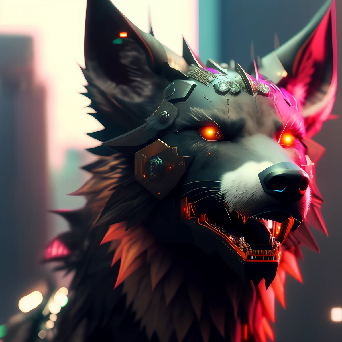 ultra realistic and hyper detailed cyberpunk warewolf smiling, specific detailed, ultra HD DSLR wallpaper, octane render, NVIDIA RTX super resolution, trending on art station rendering in unreal engine 5