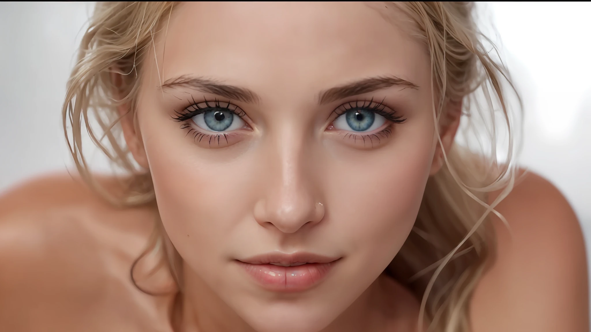 blonde woman, wet face and wet face, sexy face, soft portrait shot 8 K, extremely beautiful face, wide lips and kind blue eyes, close-up face, ultra-realistic UHD face, perfect face model, attractive female face!, close-up perfect face, tv commercial, blonde hair and big eyes, close-up face, close-up of face; on the face; smiling expressions; Charming; Sexy; tempt