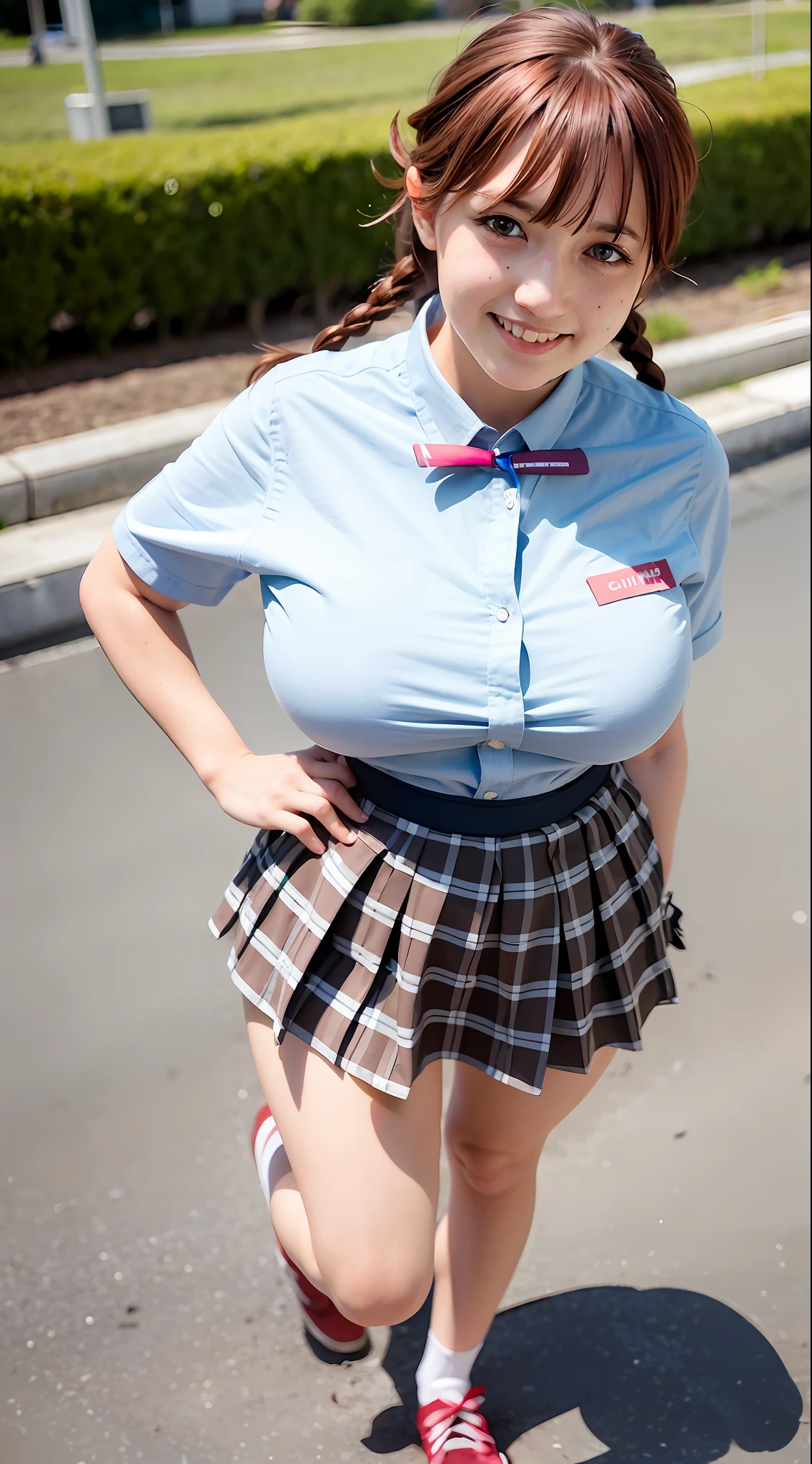 best quality, ultra high res, photoshoot, (photorealistic:1.4), 1girl, school, in class room, school uniform skirt lift up, (light brown hair:1), looking at viewer, vacation on hell, cute, full body, (slim legs:1),in out door,detailed eyes,detailed face,huge ass,light smile