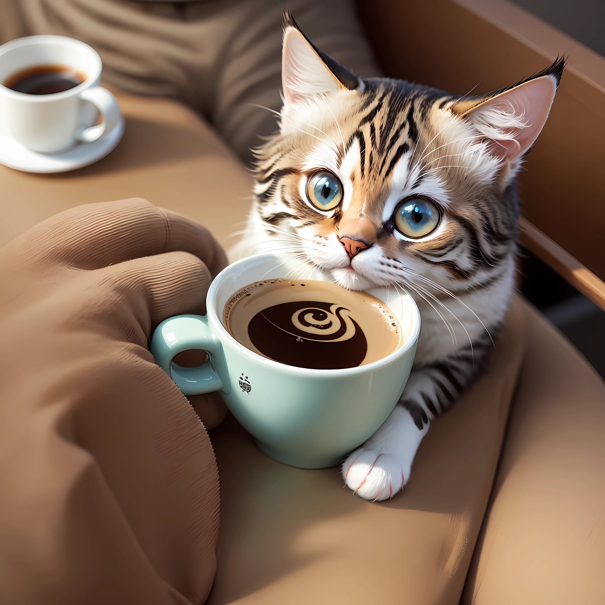 This delicate and small coffee cup not only looks cute, but also has a unique design and function that makes your interaction with cats more interesting. A lively and cute cat sculpture is designed on the top of the cup, with funny expressions and well-behaved movements as if to tell you: "Cats, I'm here for you!" "Whether you need to relax at work or want to play with your cat, this coffee cup will bring you endless joy. --auto --s2