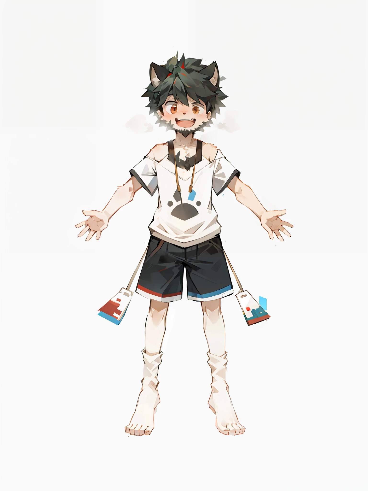masterpiece, high quality landscape, reality, human, (cub), (beard), child, lone boy, in burnt clothes, (laughs), full shot,