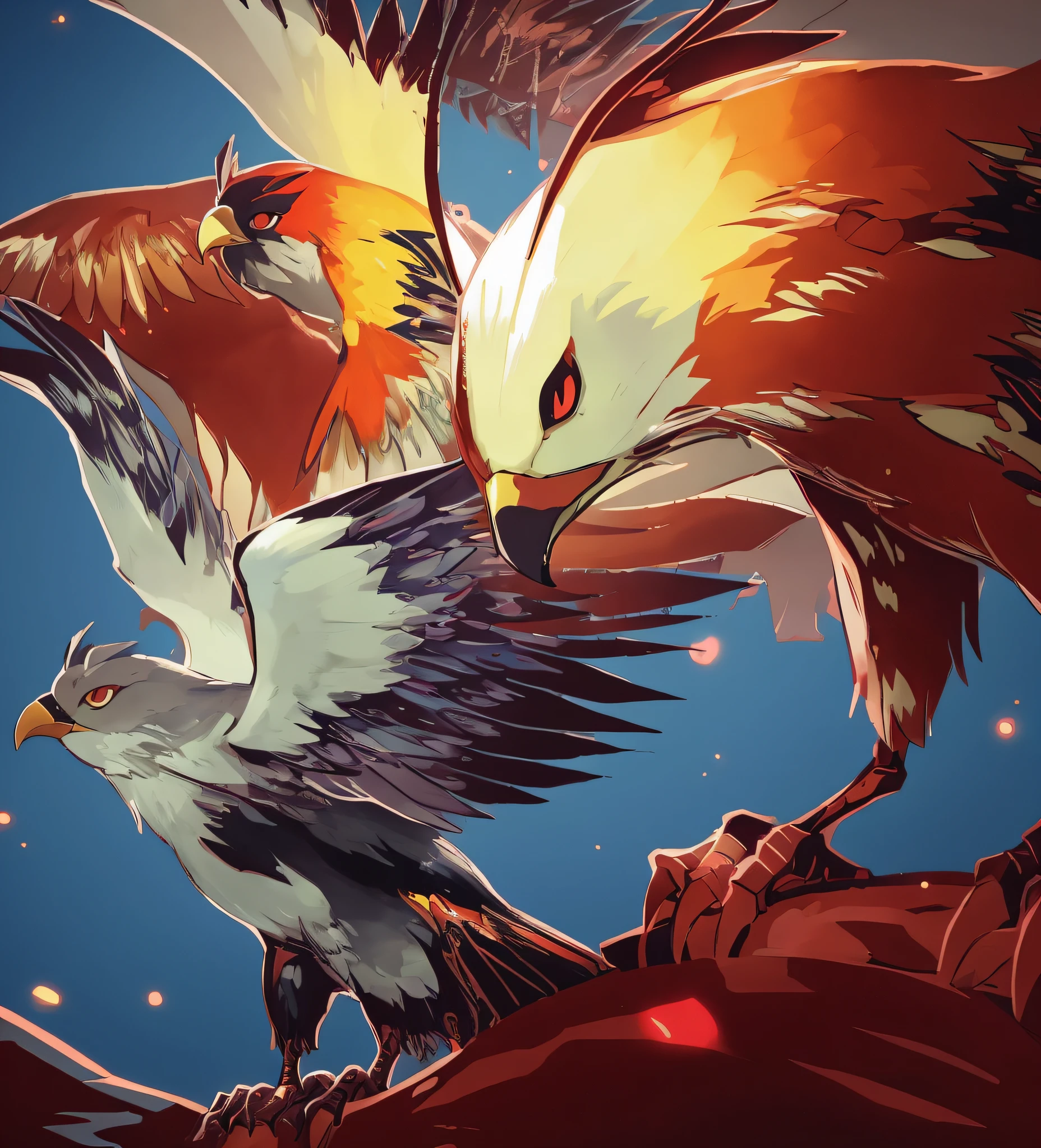 anime image of two birds with red and yellow beaks on a branch, high detailed official artwork, illustration pokemon, from cryptid academia, official art, inspired by Ryūsei Kishida, anime cover, official artwork, pidgey, kill la kill illustration, mobile wallpaper, yugioh artwork, detailed key anime art, hd artwork, avatar image --auto --s2