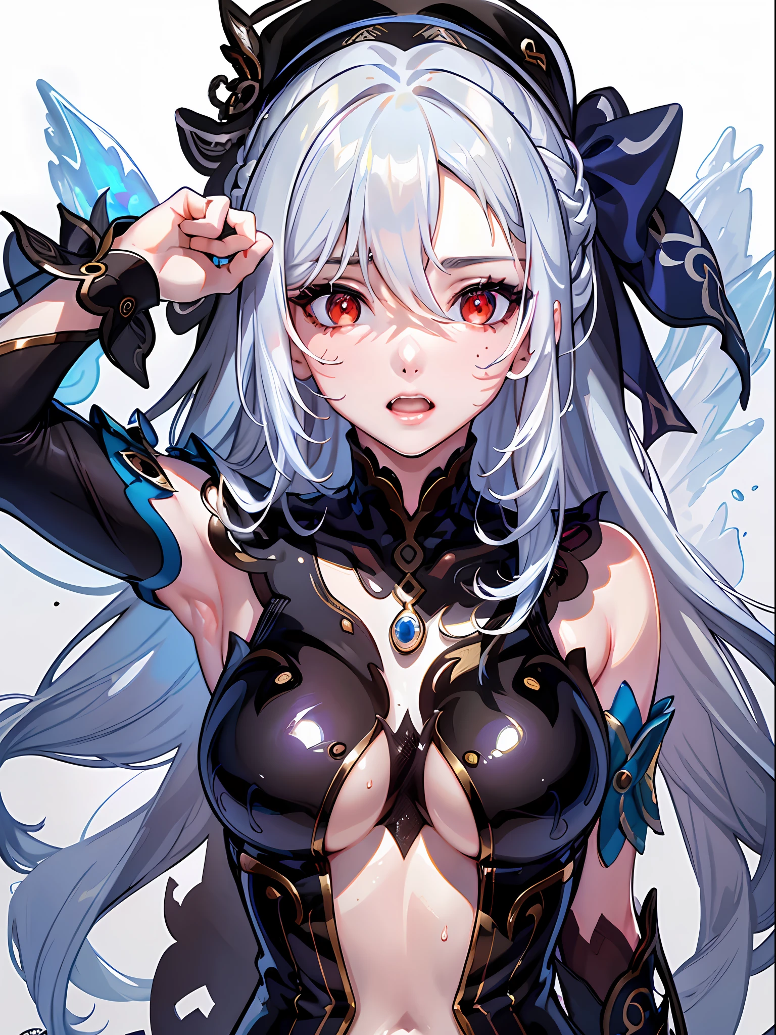 (Best quality: 1.3), (Masterpiece: 1.3), (Ultra Detail: 1.3), (wallpaper, 1 girl, lying, JingliuV4: 1.1), ,([diamond:1.3|eyes]:1.2), ([opal:1.9|gradient_hair:1.1]:1.2), (hair dripping:1.1), (detailed hands and fingers:1.2),(detailed super oily shiny skin:1.1),([wet:0.8|mucus]),oily shiny thighhigh,colorful, looking at viewer, red eyes,,uniform,white background, full body