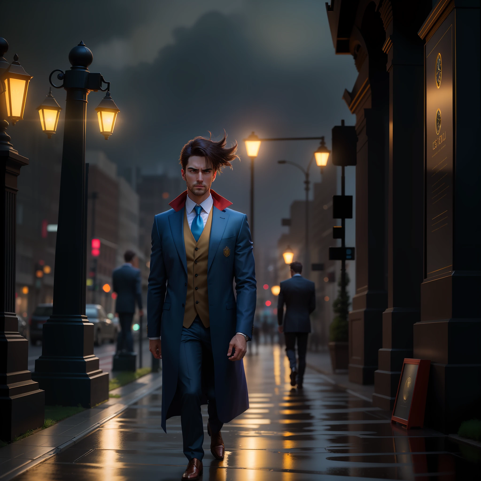 /imagine prompt: A full body shot of an angry handsome man in a professional suit with a red tie and a luxurious wrist watch standing in a street in th night, yellow lights glowing in the dark black background, scene of a movie, ultra realistic, delicate, hyper detailed and UHD, 8K, high resolution ::1.5 photorealistic::1 realistic::1 backlight::1 natural lighting::1 DSLR::1 defocus::-0.5 --ar 1:1 --v 4 --quality 2 --stylize 1000