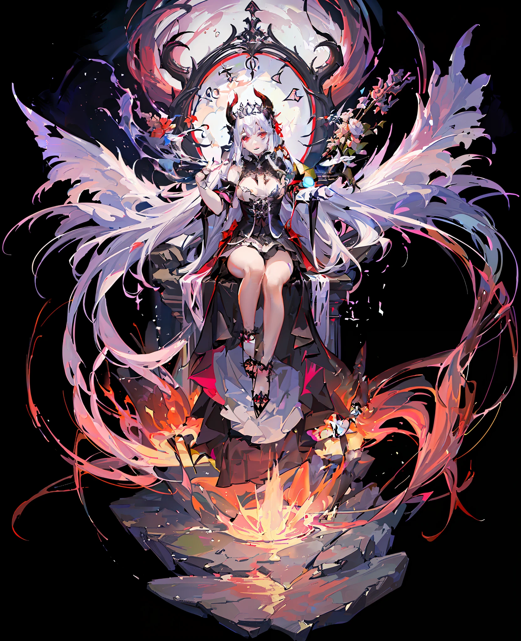 Close-up of a woman with a sword sitting on a throne, Queen of Hell, White Horns Queen Demon, Demon Anime Girl, Goddess of the Underworld, Demoness, Queen of Blades, Beautiful Elegant Demon Queen, Queen of the Underworld, Succubus, Demon Girl, Queen of Darkness, Evil Goddess, Beautiful Succubus, Goddess of Death, Succubus | medieval