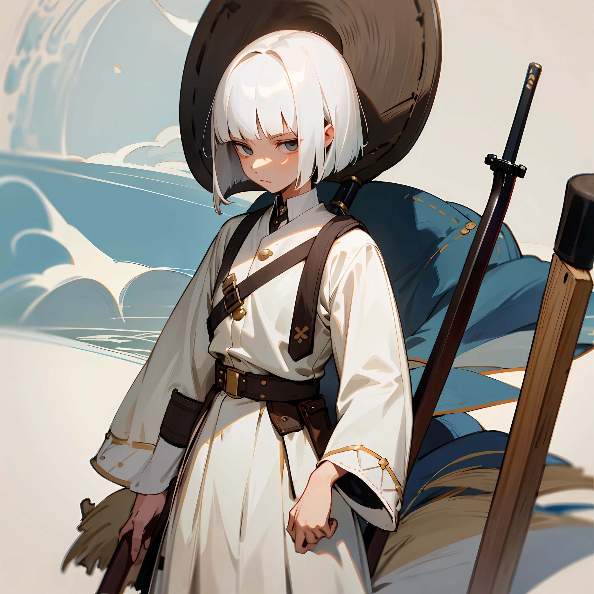 Top Quality, Real Stick, Solo, White Hair, Bob Cut, Beautiful Girl, Musket, Military Uniform, One Piece, Siesta