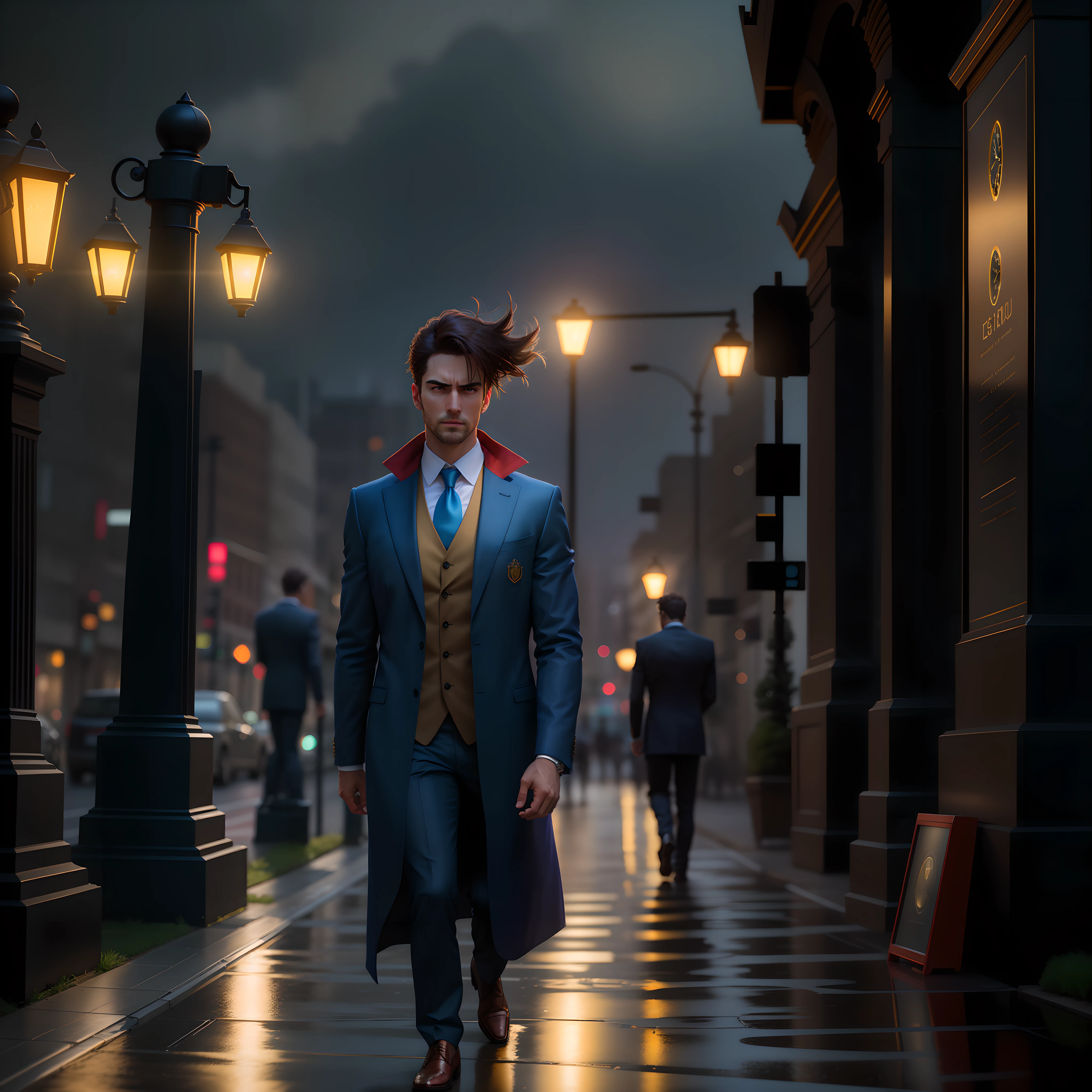 /imagine prompt: A full body shot of an angry handsome man in a professional suit with a red tie and a luxurious wrist watch standing in a street in th night, yellow lights glowing in the dark black background, scene of a movie, ultra realistic, delicate, hyper detailed and UHD, 8K, high resolution ::1.5 photorealistic::1 realistic::1 backlight::1 natural lighting::1 DSLR::1 defocus::-0.5 --ar 1:1 --v 4 --quality 2 --stylize 1000