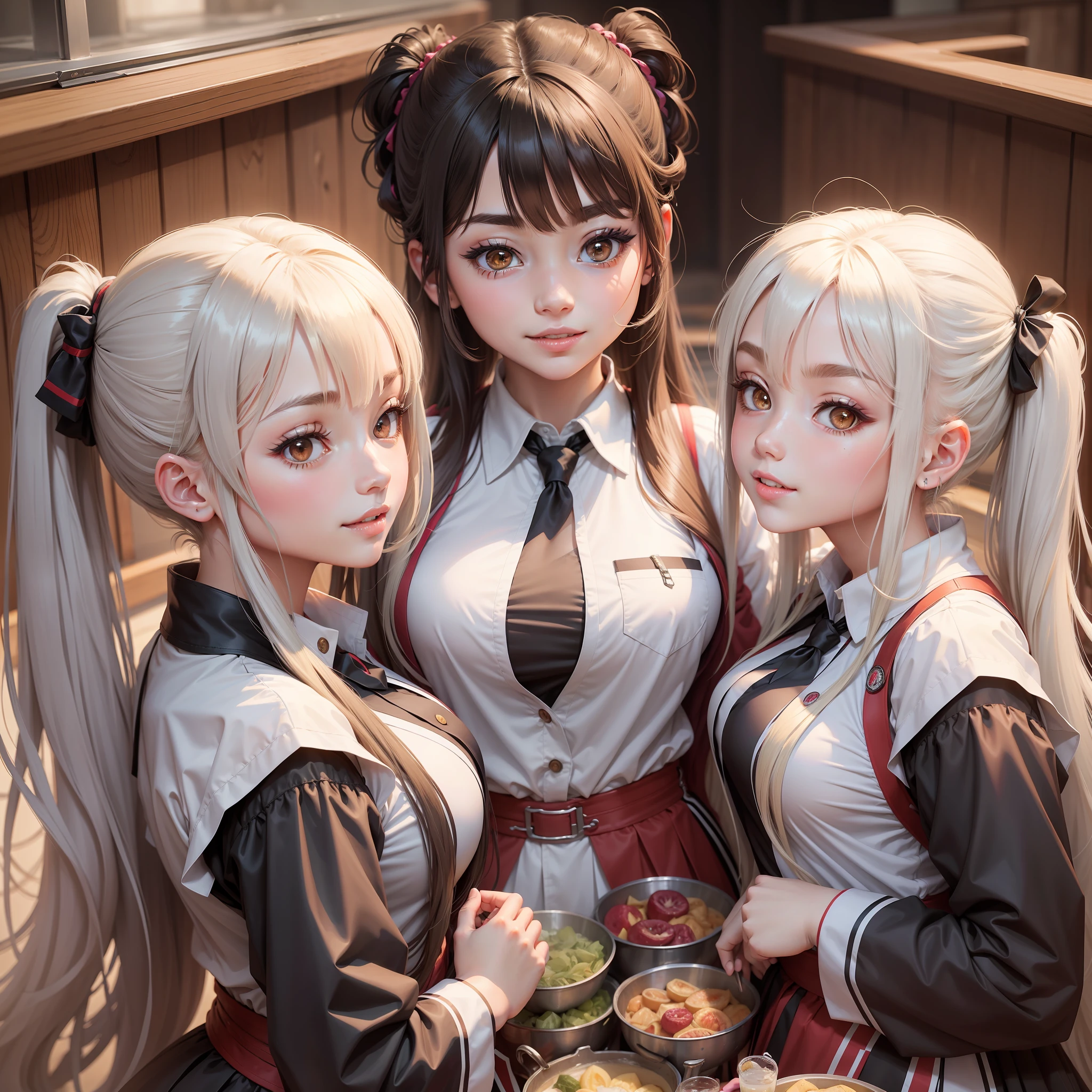 Harem Multiple Girls Smile Top Quality Masterpiece Long Hair Ponytail Twin Tails Uniform